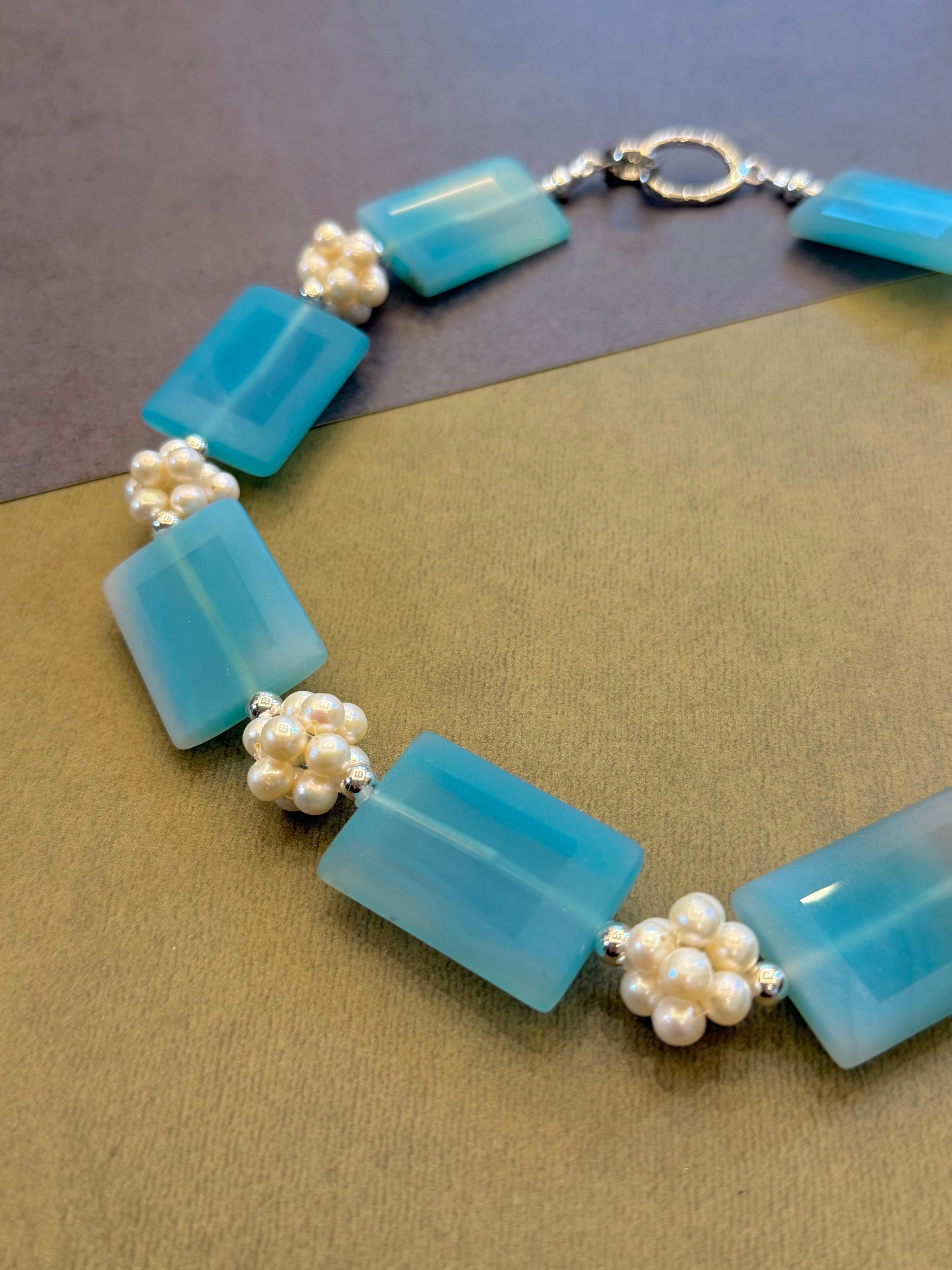 Sky Drops — Pearl & Agate Necklace