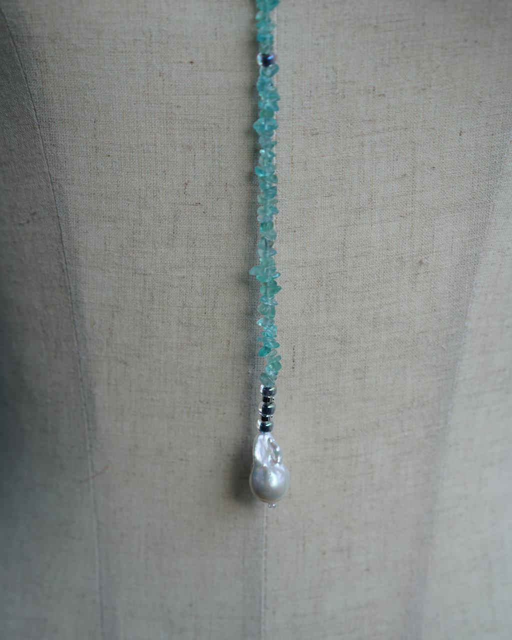 Blue Hour | Blue Apatite & Baroque Pearl Adjustable Long Necklace