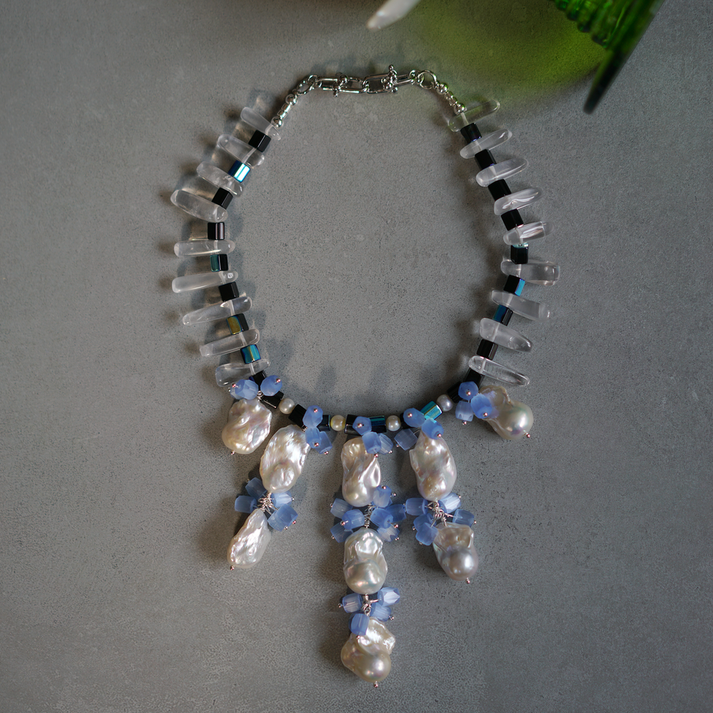 Corner Wisteria — Baroque Pearl & Clear Quartz Necklace