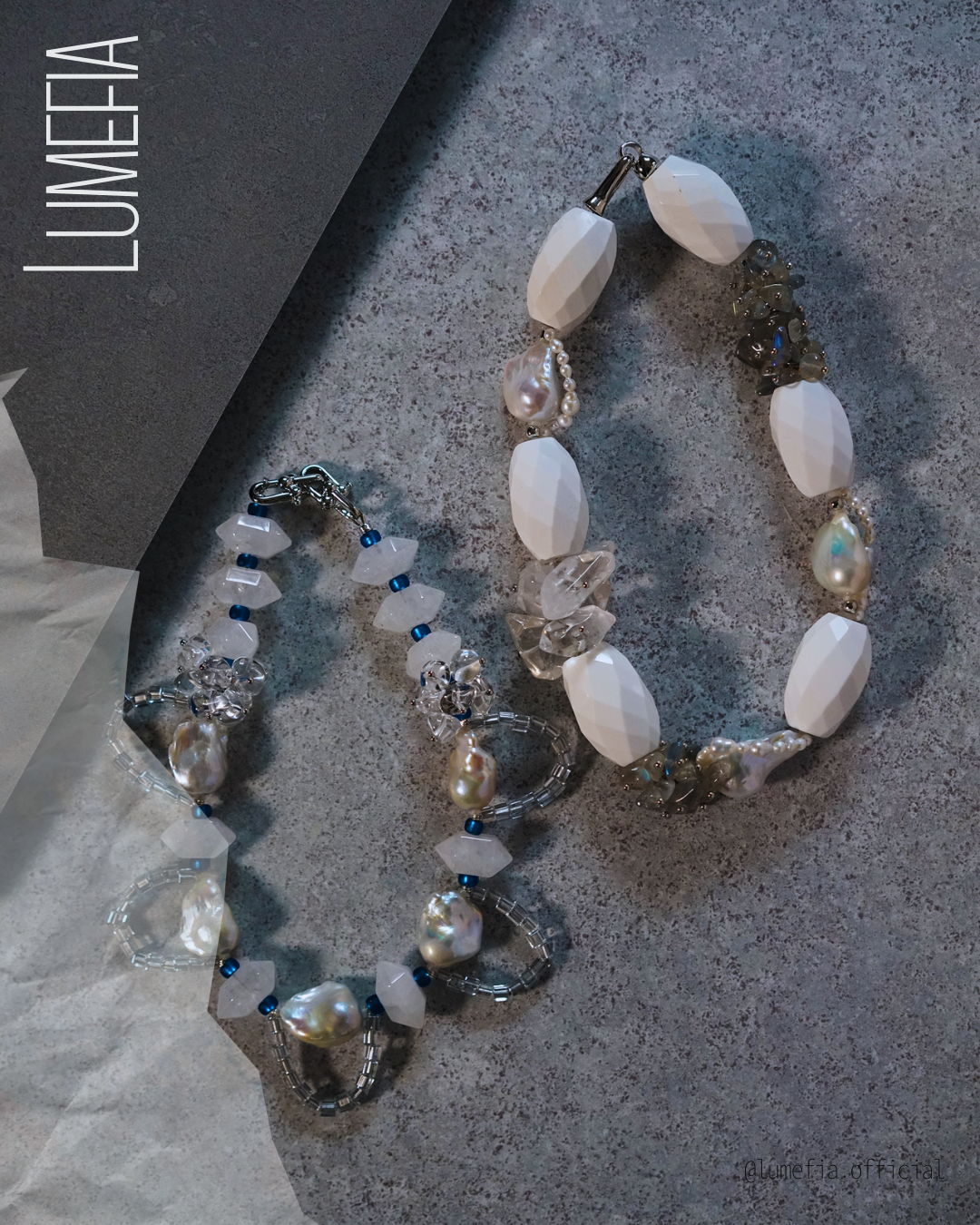 Prism Veil — Baroque Pearl & White Agate Necklace