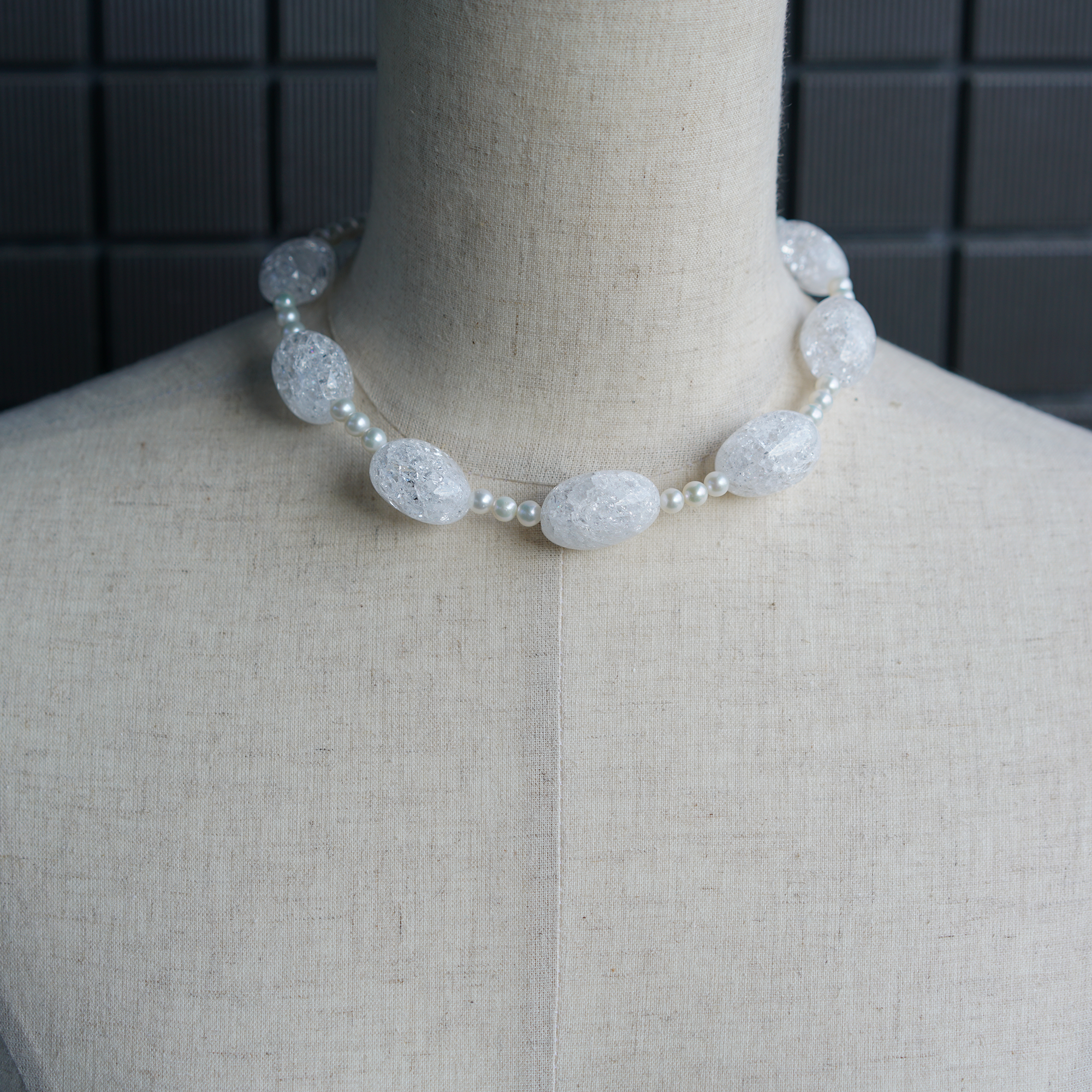 Frost Light | Crackle Quartz & Freshwater Pearl Necklace | Lumefia