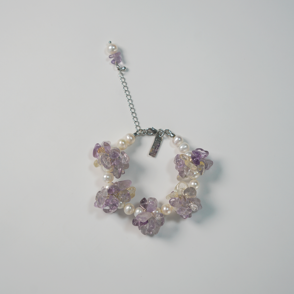 Ametrine Cluster Bracelet | Brazilian Ametrine & Pearl Bracelet | Lumefia