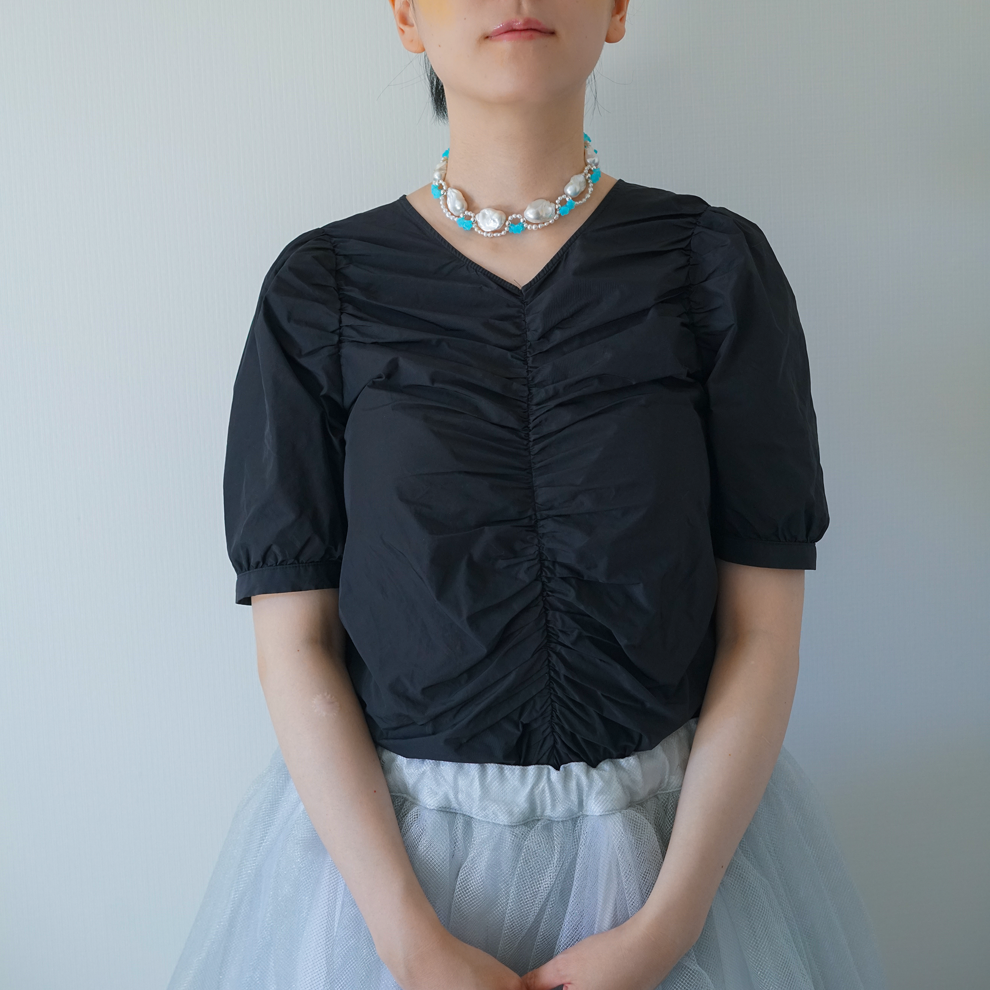 Blue Reverie | Silver-Blue Baroque Pearl & Czech Glass Flower Choker | Lumefia