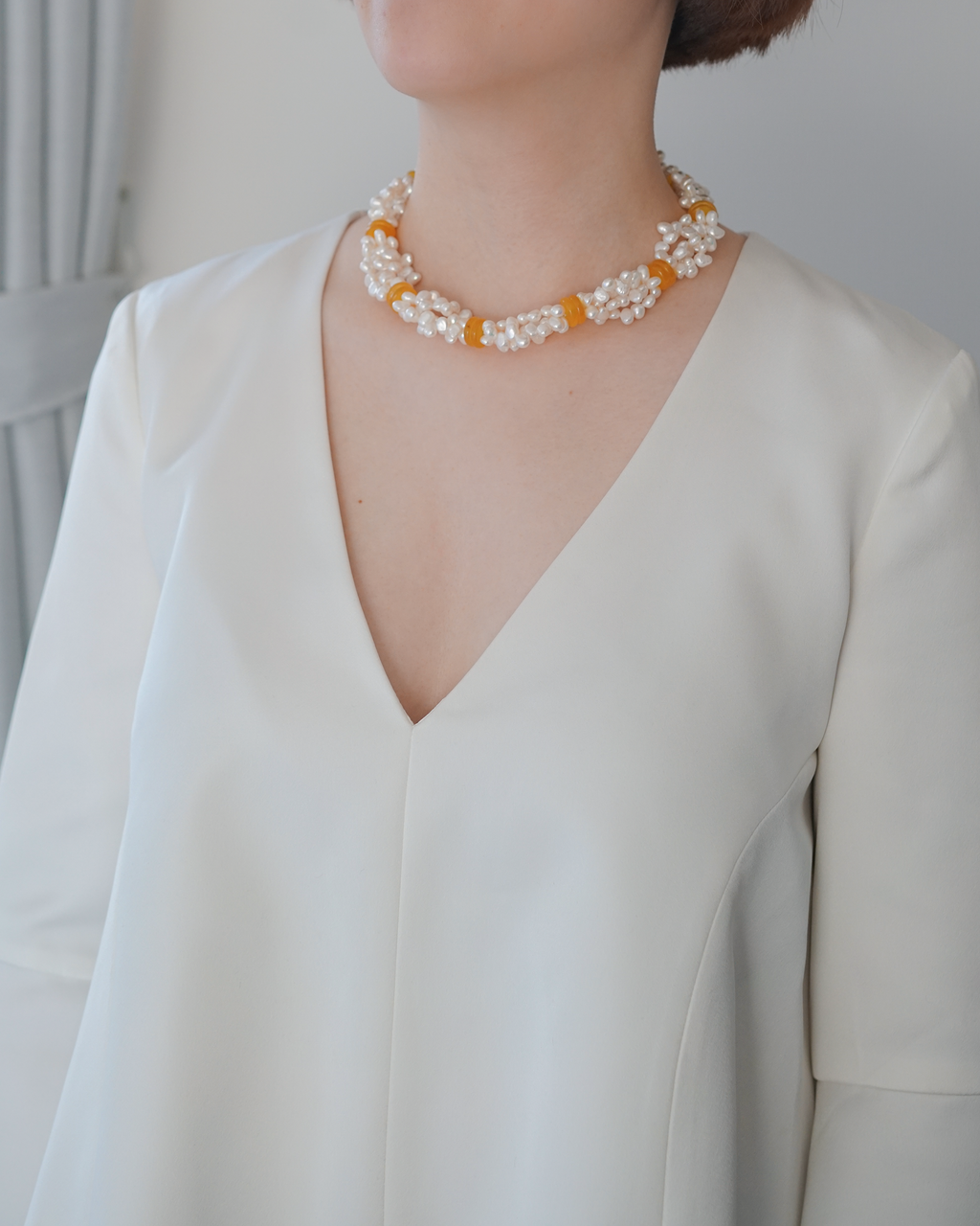 Sunwarm Thread — Necklace Pearl & Yellow Jade Necklace