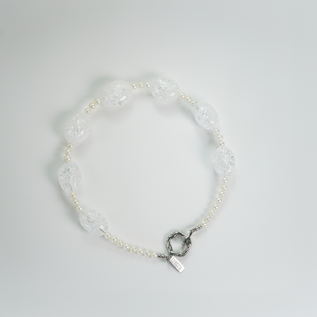 Frost Light | Crackle Quartz & Freshwater Pearl Necklace | Lumefia
