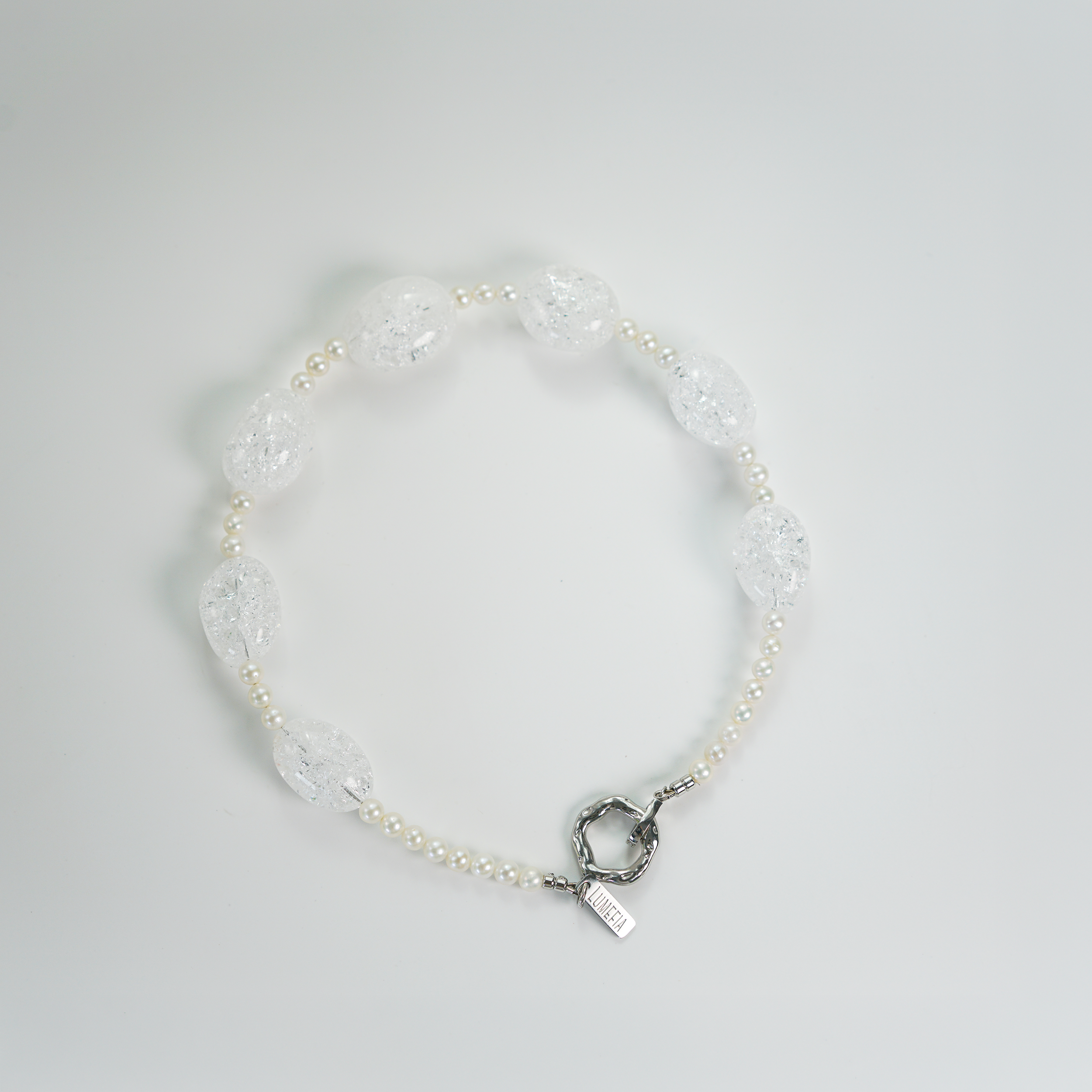 Frost Light | Crackle Quartz & Freshwater Pearl Necklace | Lumefia