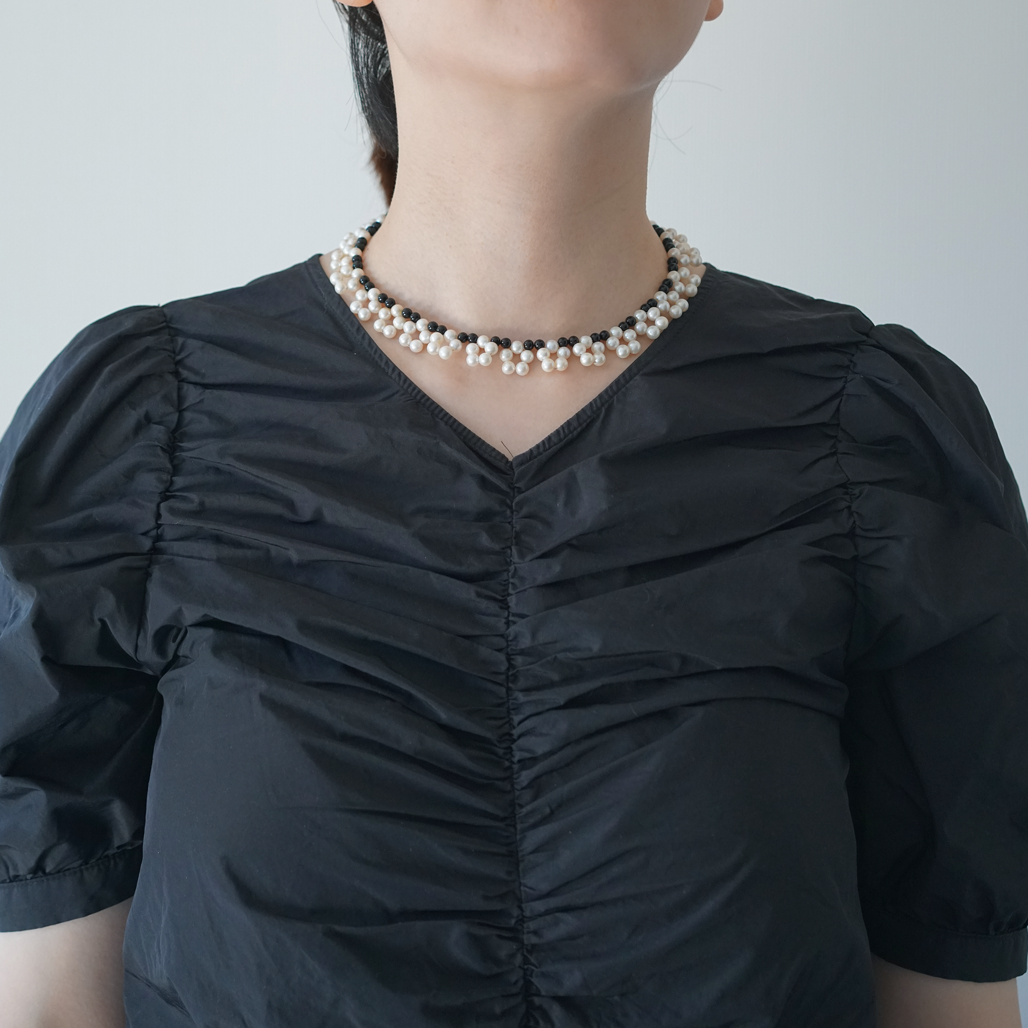 Night Bloom | Black Agate & Freshwater Pearl Necklace | Lumefia