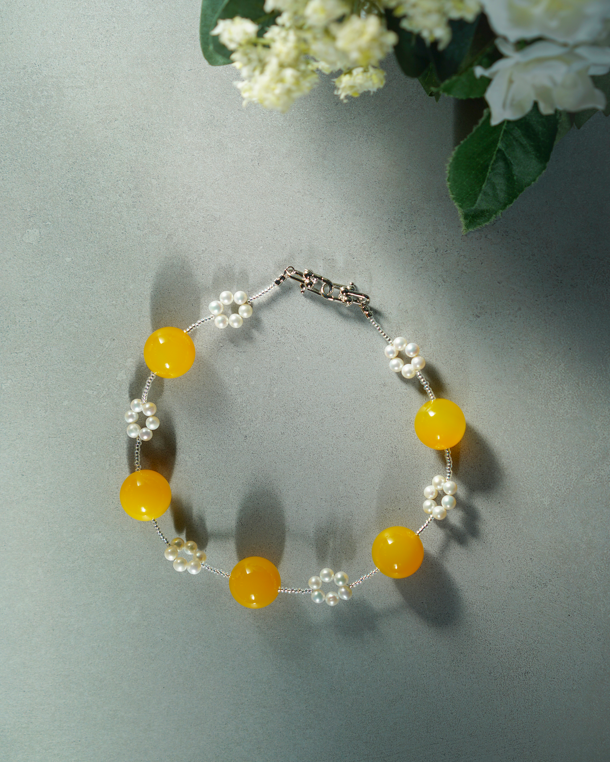 Citrus Glow — Agate & Pearl Necklace