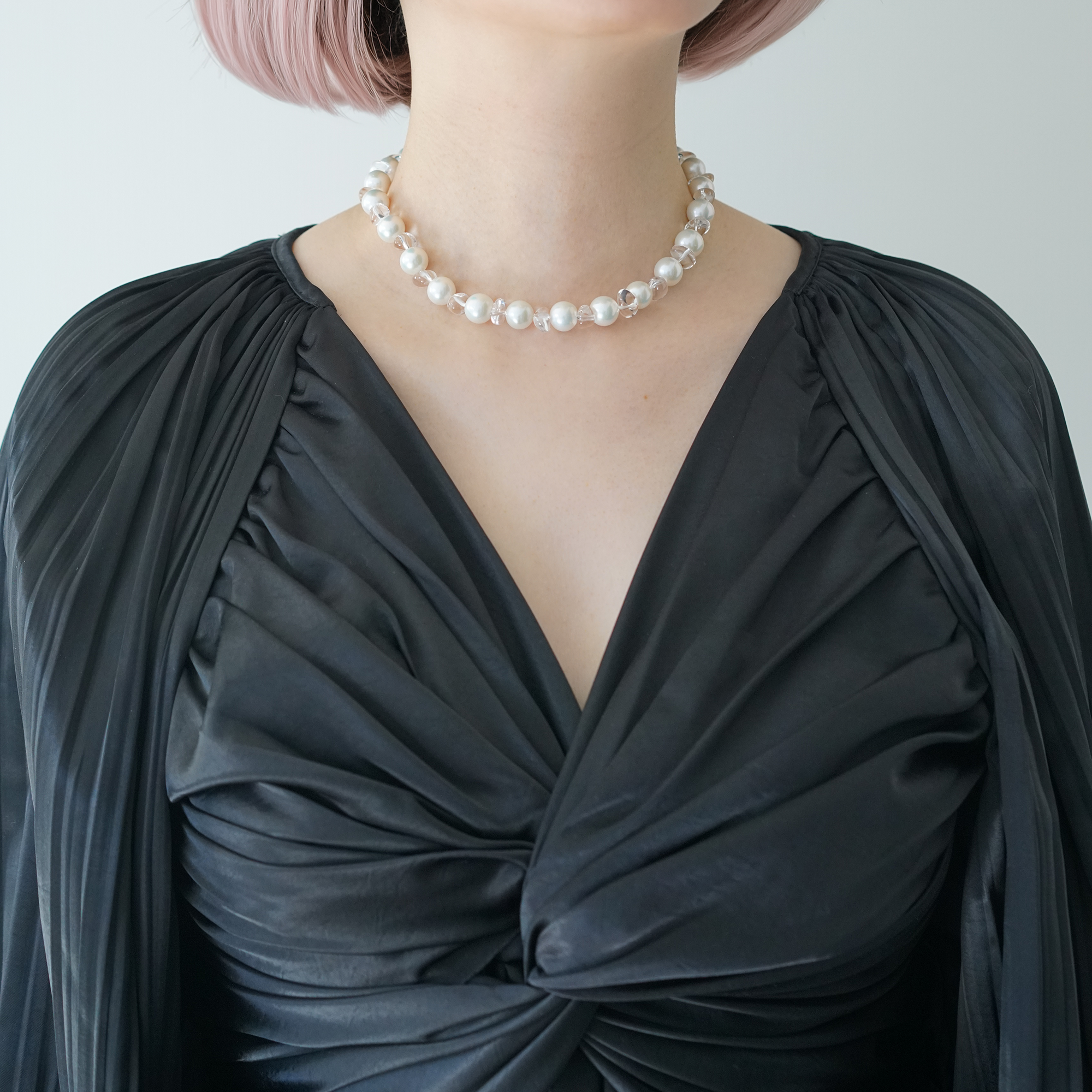 Between Clear & White — Edison Pearl & Quartz Necklace