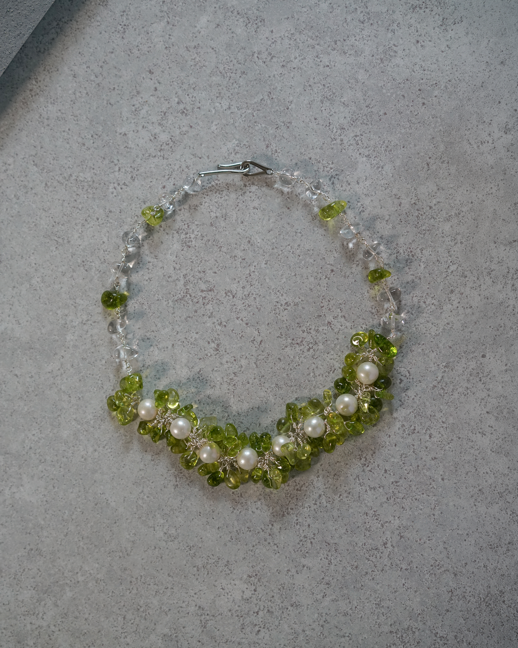 Green Growth — Hand-linked Edison Pearl & Quartz Necklace
