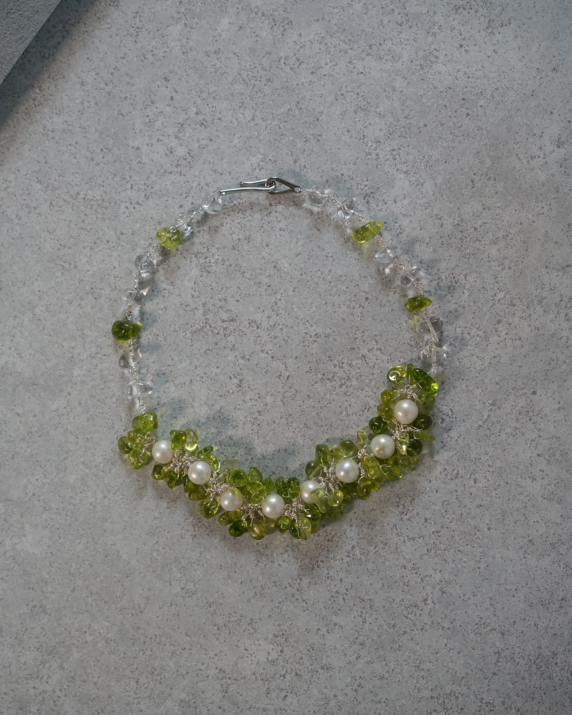 Green Growth — Hand-linked Edison Pearl & Quartz Necklace