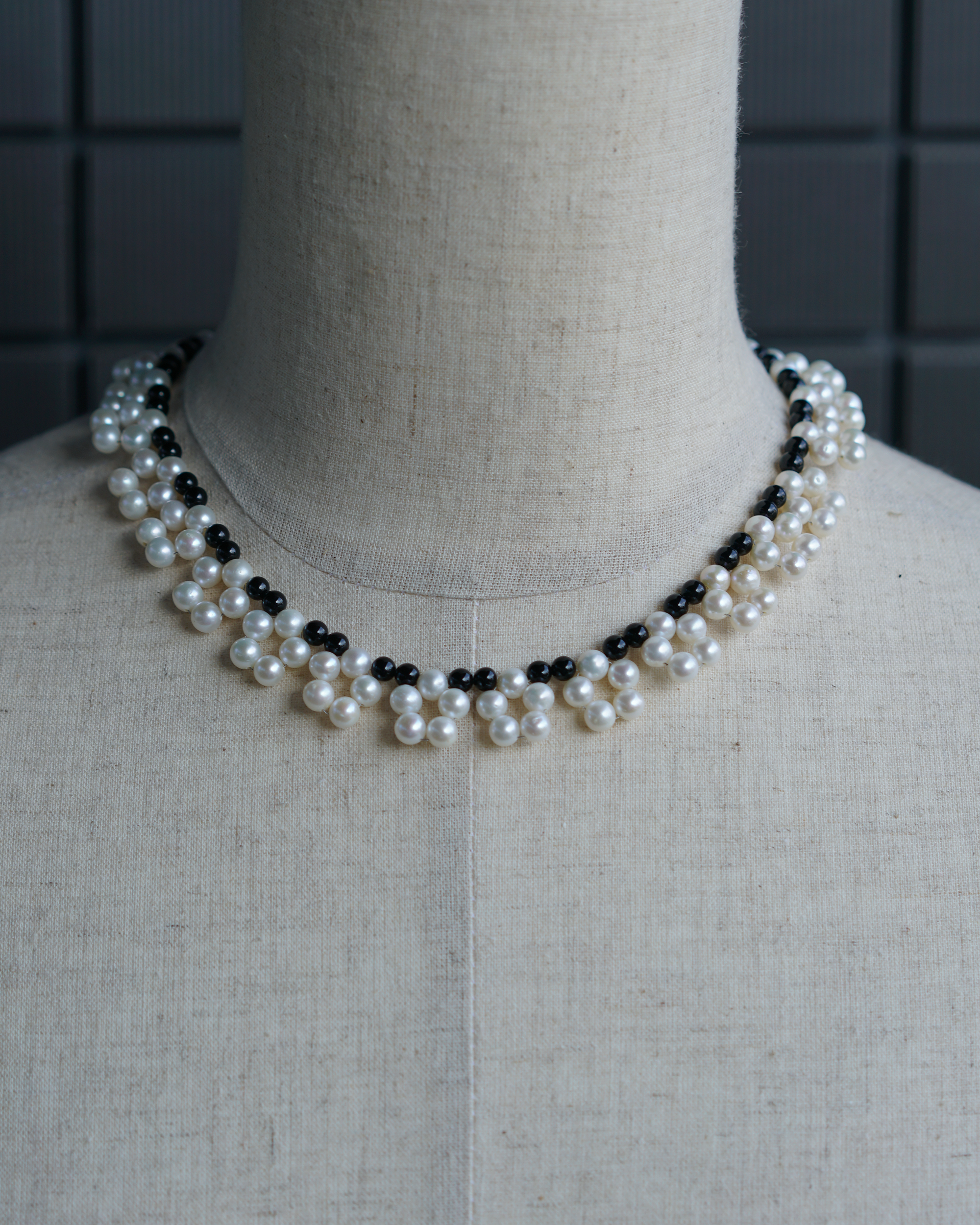 Night Bloom | Black Agate & Freshwater Pearl Necklace | Lumefia