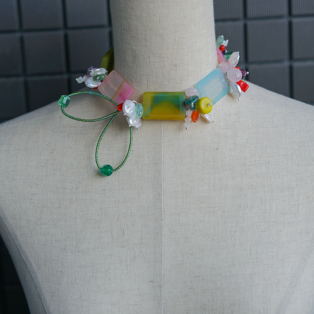 Sugar Weather Necklace | Agate, Baroque Pearl & Czech Glass Necklace | Lumefia