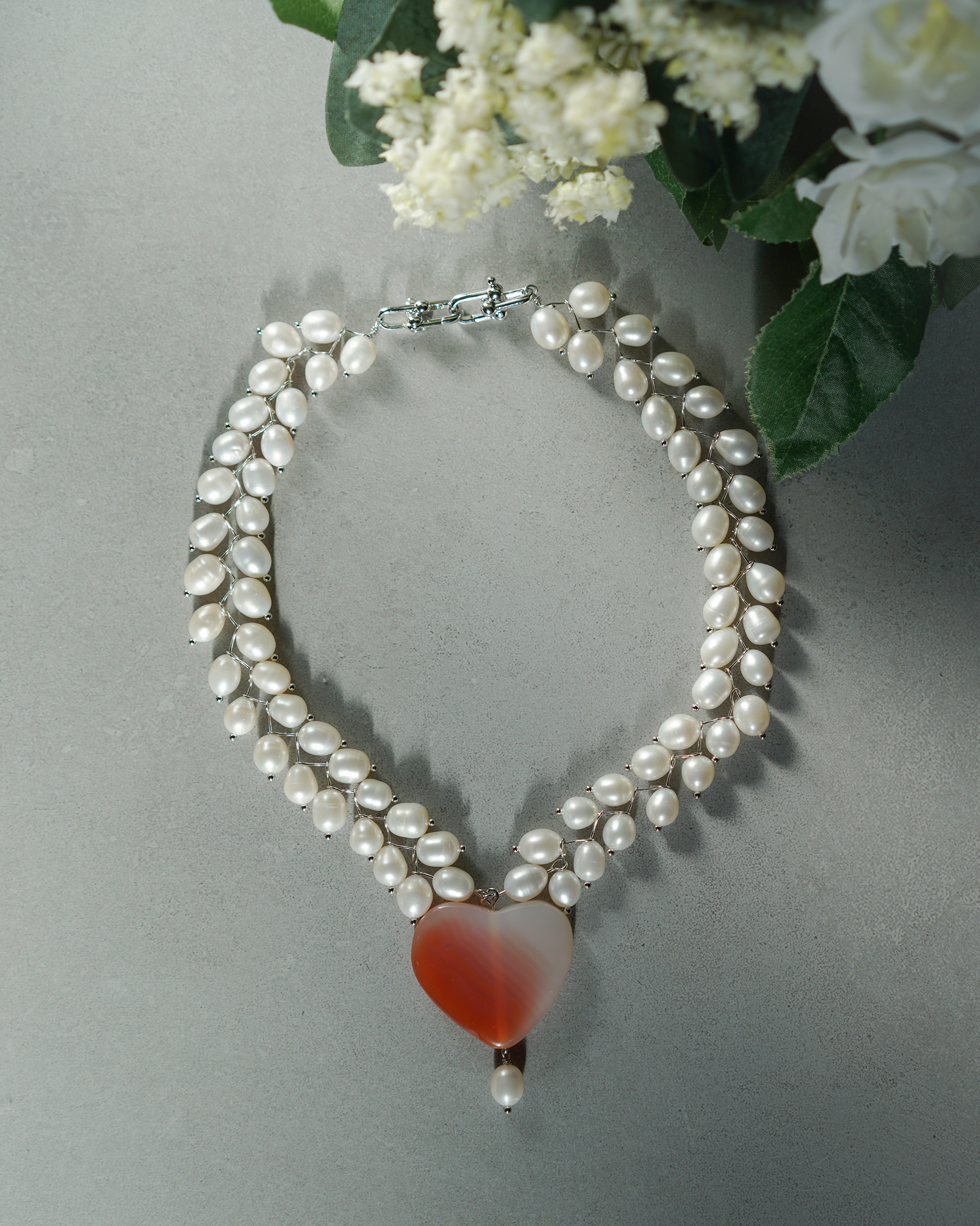 Sunlit Rose — Pearl & Agate Necklace