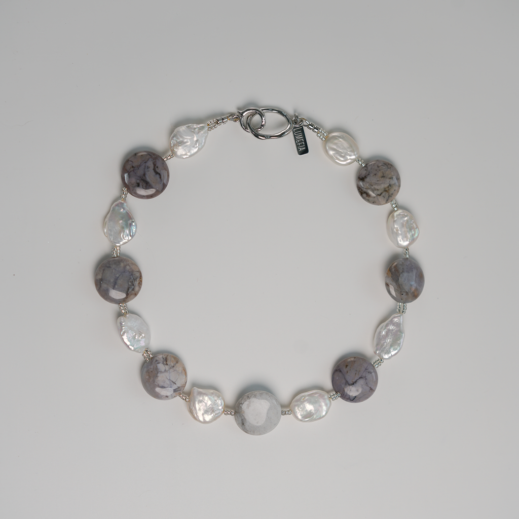 Quiet Terrain | Brazilian Agate & Baroque Freshwater Pearl Necklace | Lumefia