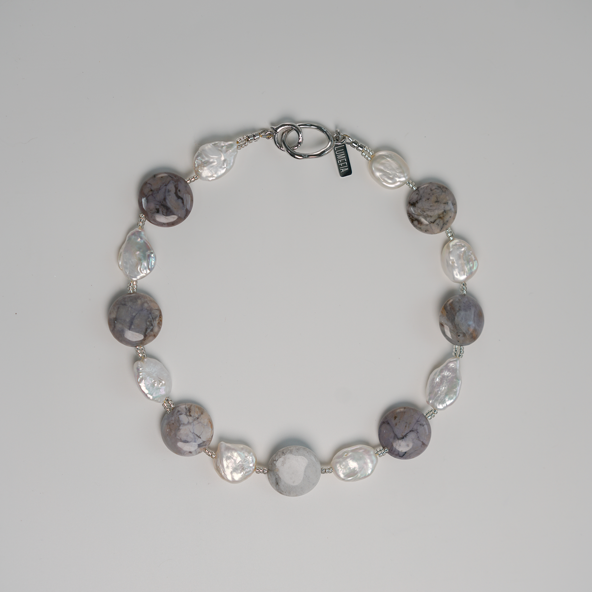 Quiet Terrain | Brazilian Agate & Baroque Freshwater Pearl Necklace | Lumefia