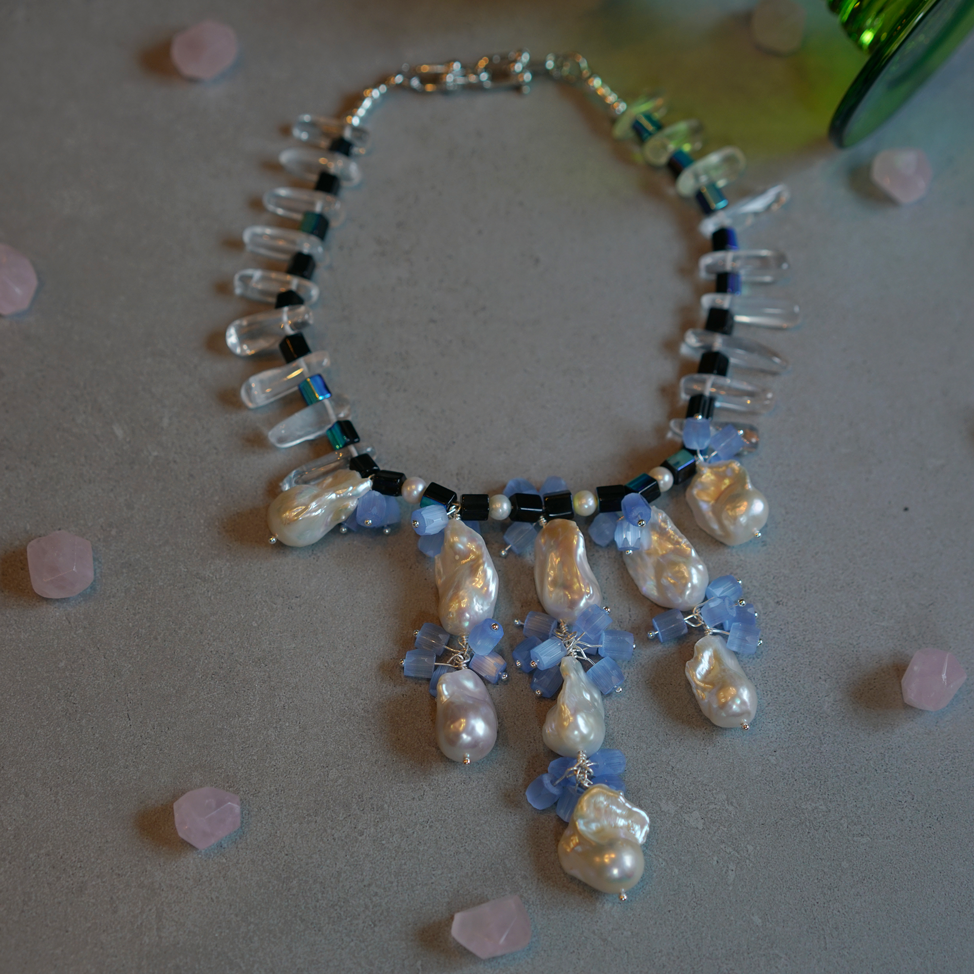 Corner Wisteria — Baroque Pearl & Clear Quartz Necklace