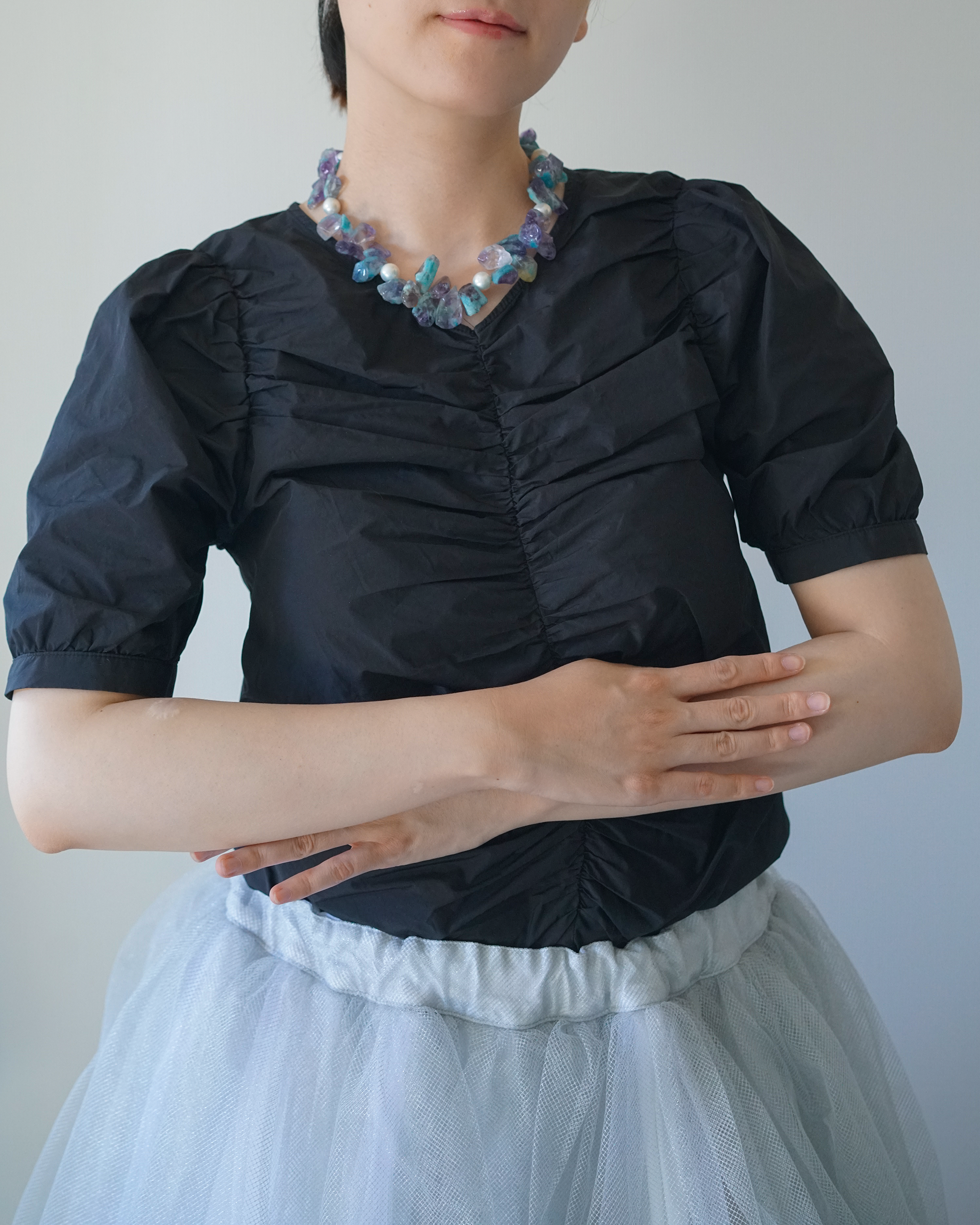 Violet Tide | Blue–Violet Natural Stone & Edison Pearl Necklace | Lumefia