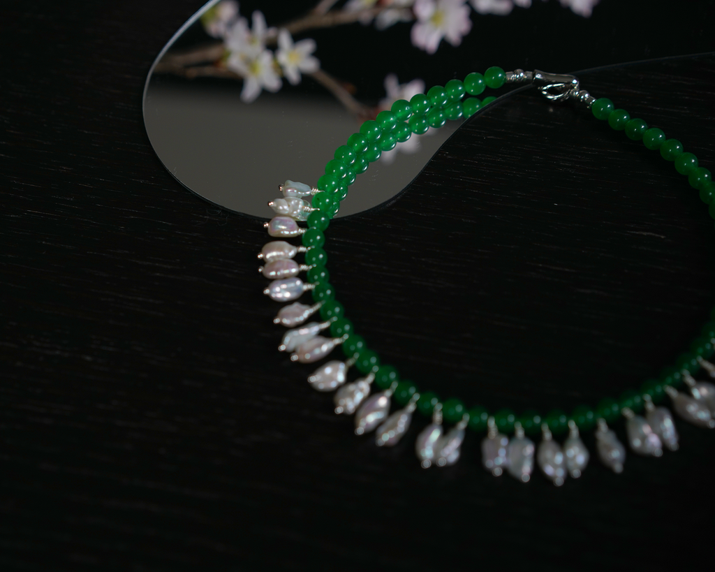 Verdant Cadence — Baroque Pearl & Agate Necklace