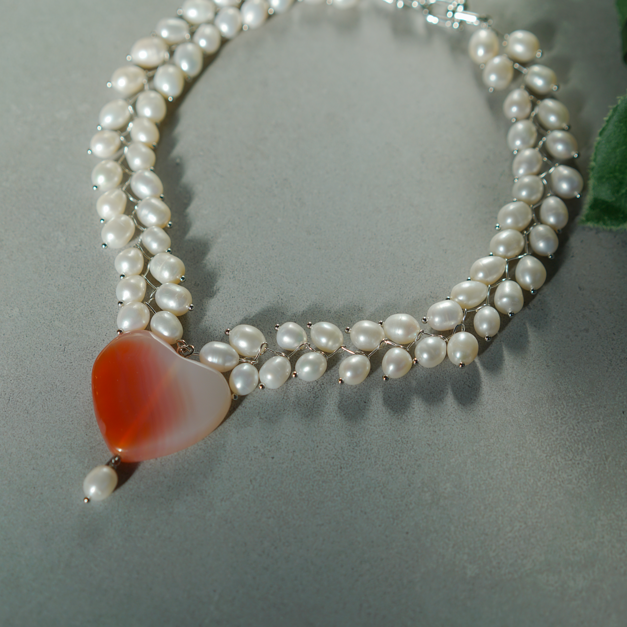 Sunlit Rose — Pearl & Agate Necklace