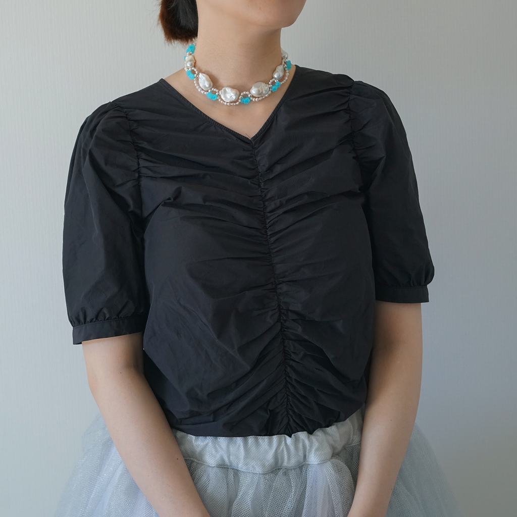 Blue Reverie | Silver-Blue Baroque Pearl & Czech Glass Flower Choker | Lumefia