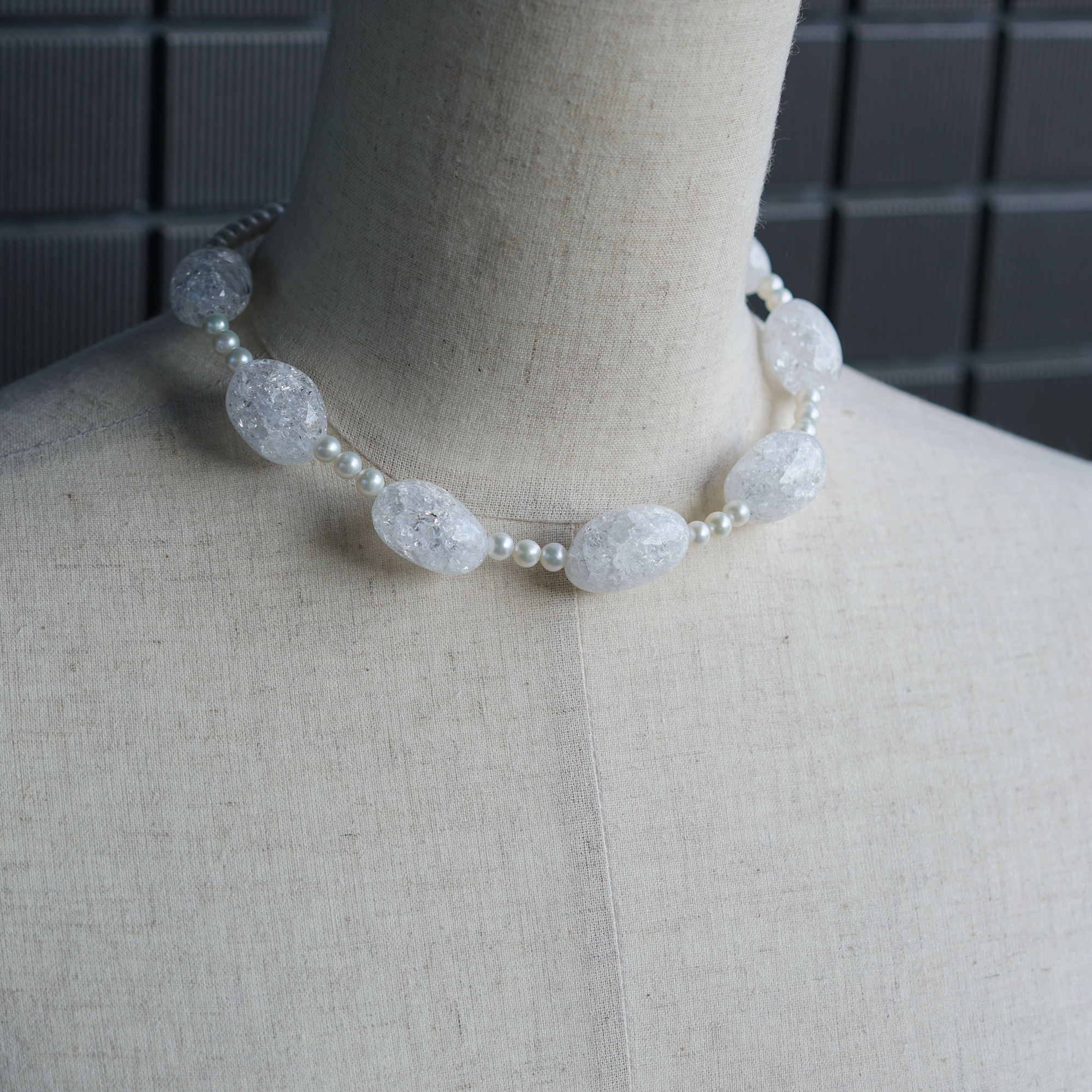 Frost Light | Crackle Quartz & Freshwater Pearl Necklace | Lumefia