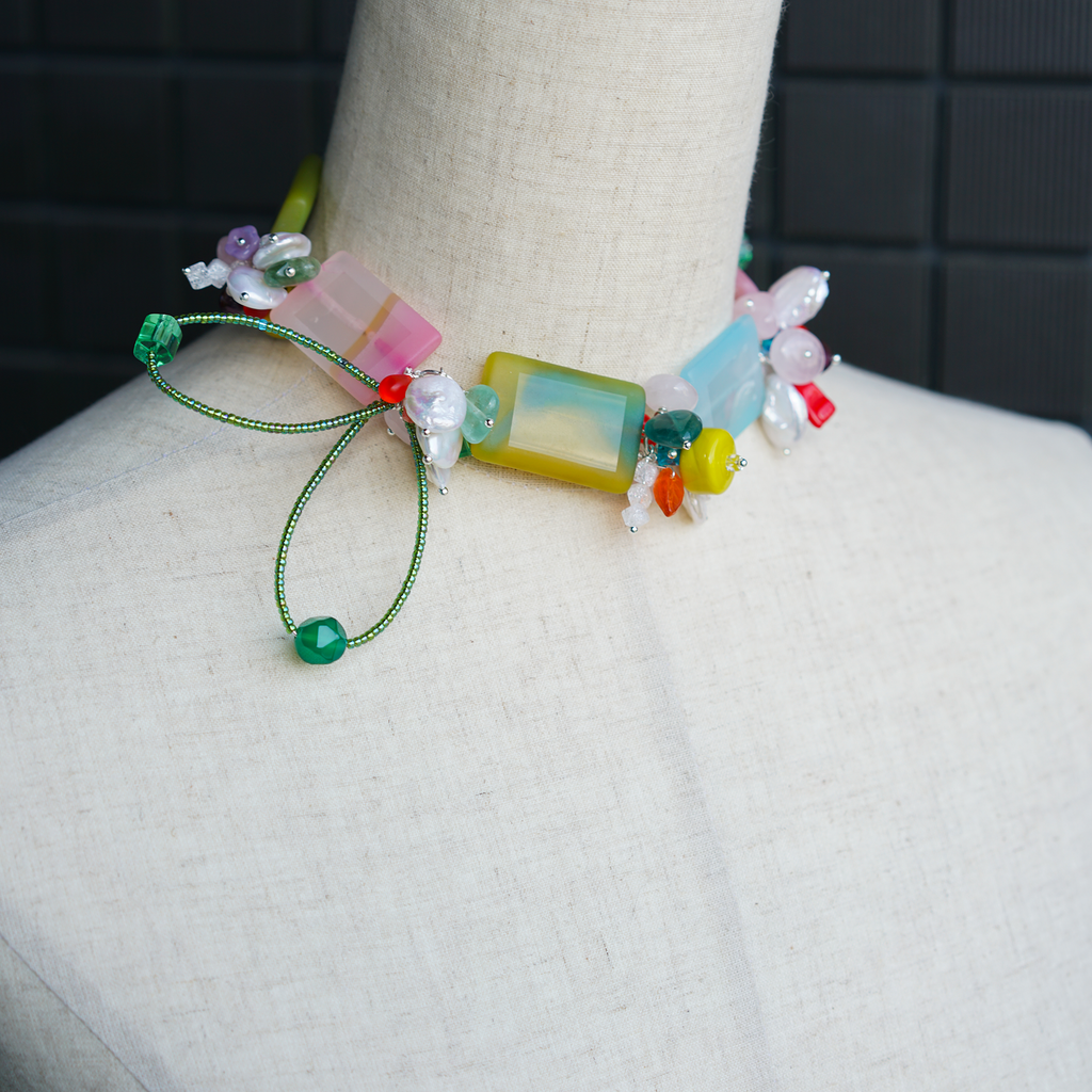 Sugar Weather Necklace | Agate, Baroque Pearl & Czech Glass Necklace | Lumefia