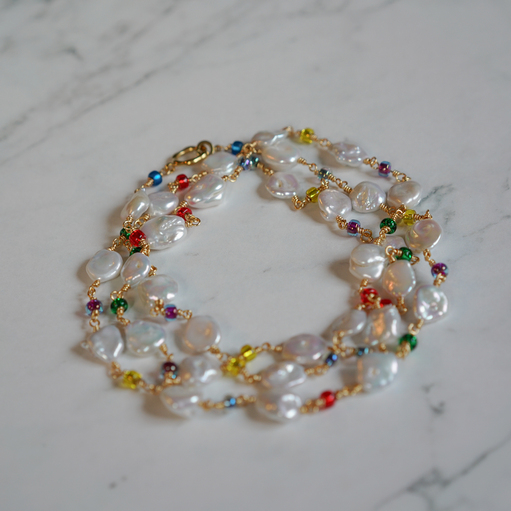 Neon Dusk— Hand-Linked Baroque Pearl Necklace