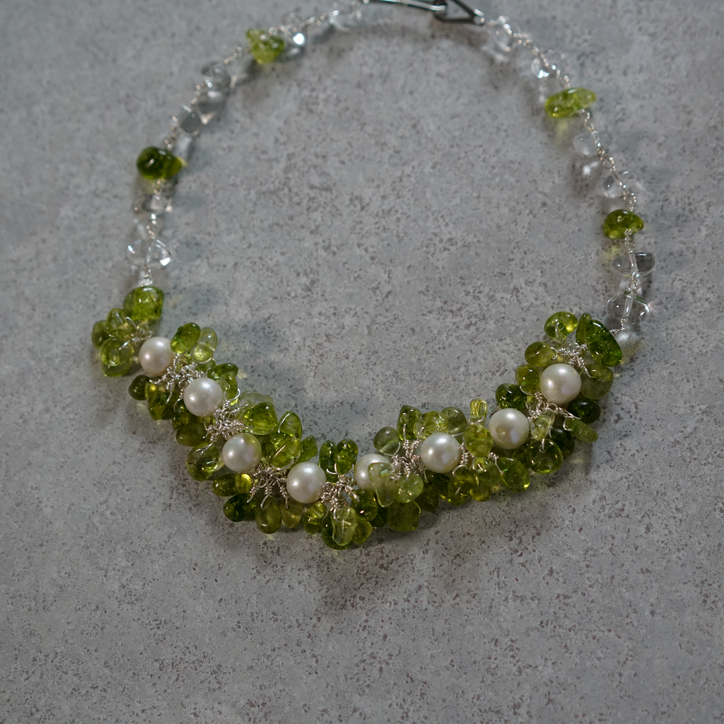 Green Growth — Hand-linked Edison Pearl & Quartz Necklace