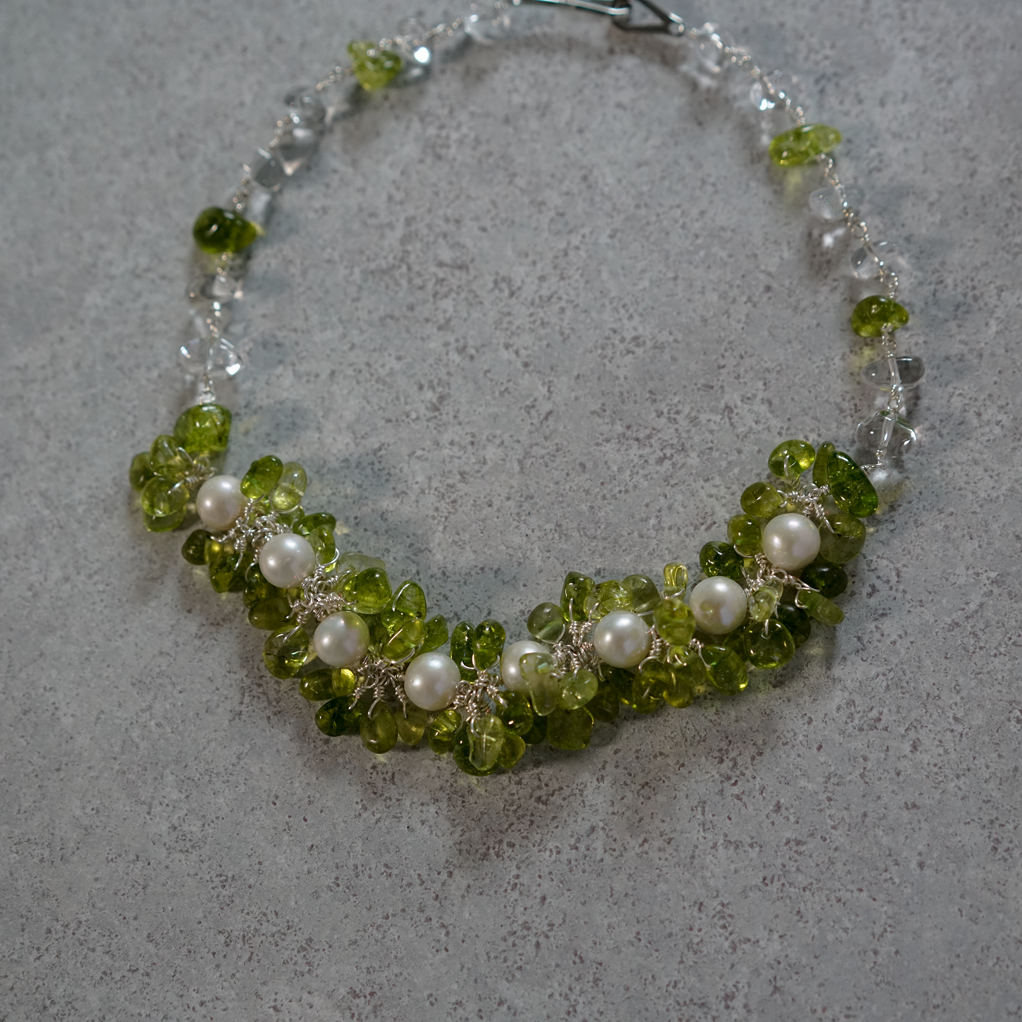Green Growth — Hand-linked Edison Pearl & Quartz Necklace