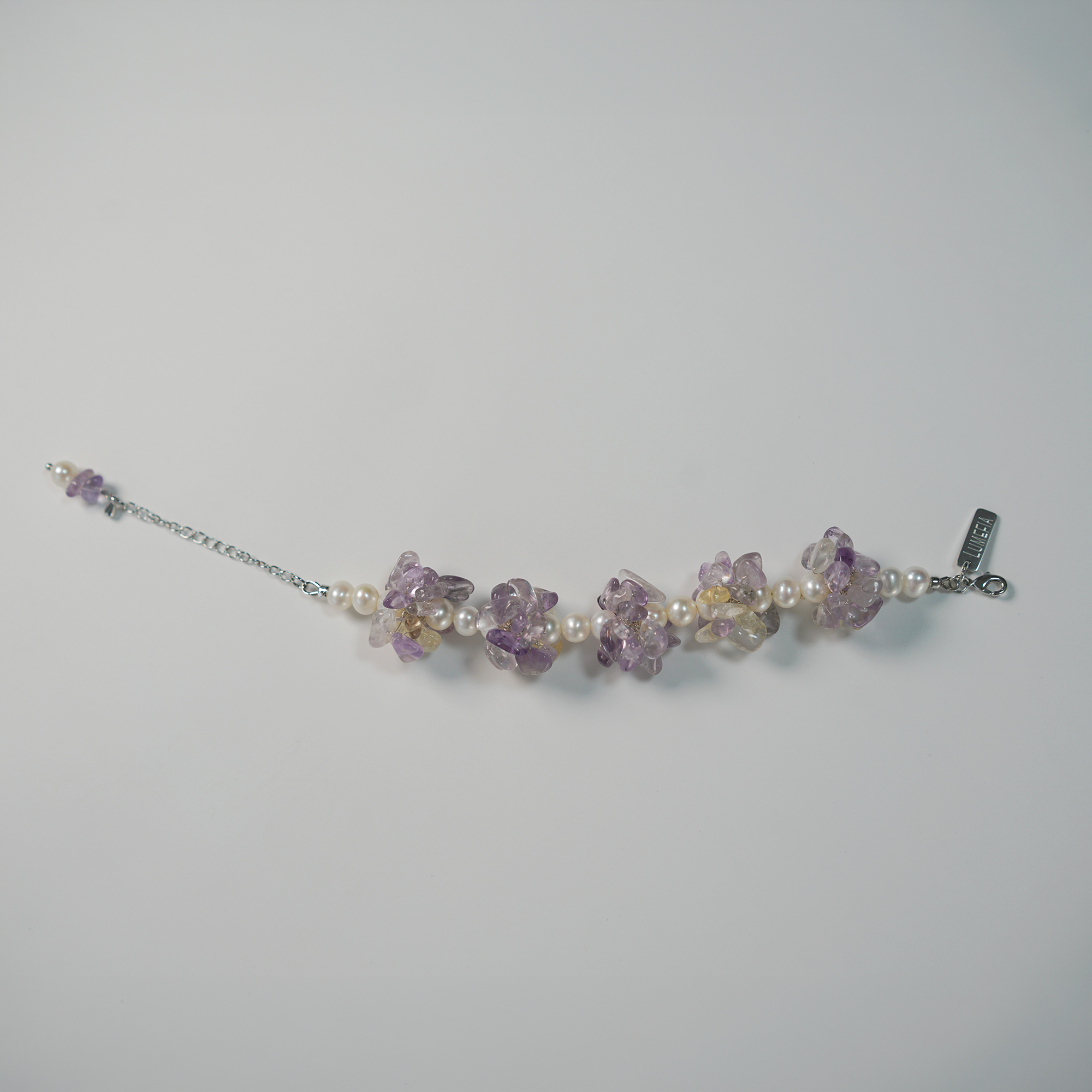 Ametrine Cluster Bracelet | Brazilian Ametrine & Pearl Bracelet | Lumefia