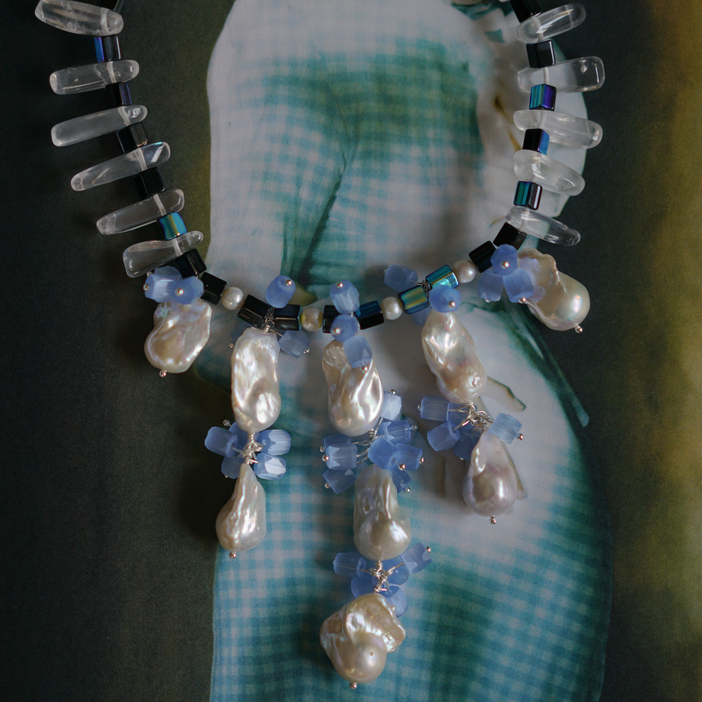 Corner Wisteria — Baroque Pearl & Clear Quartz Necklace