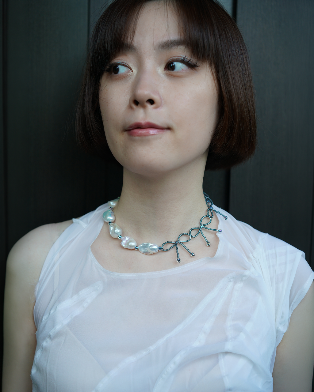 Ice Knot | Silver-Blue Baroque Pearl & Japanese Glass Choker