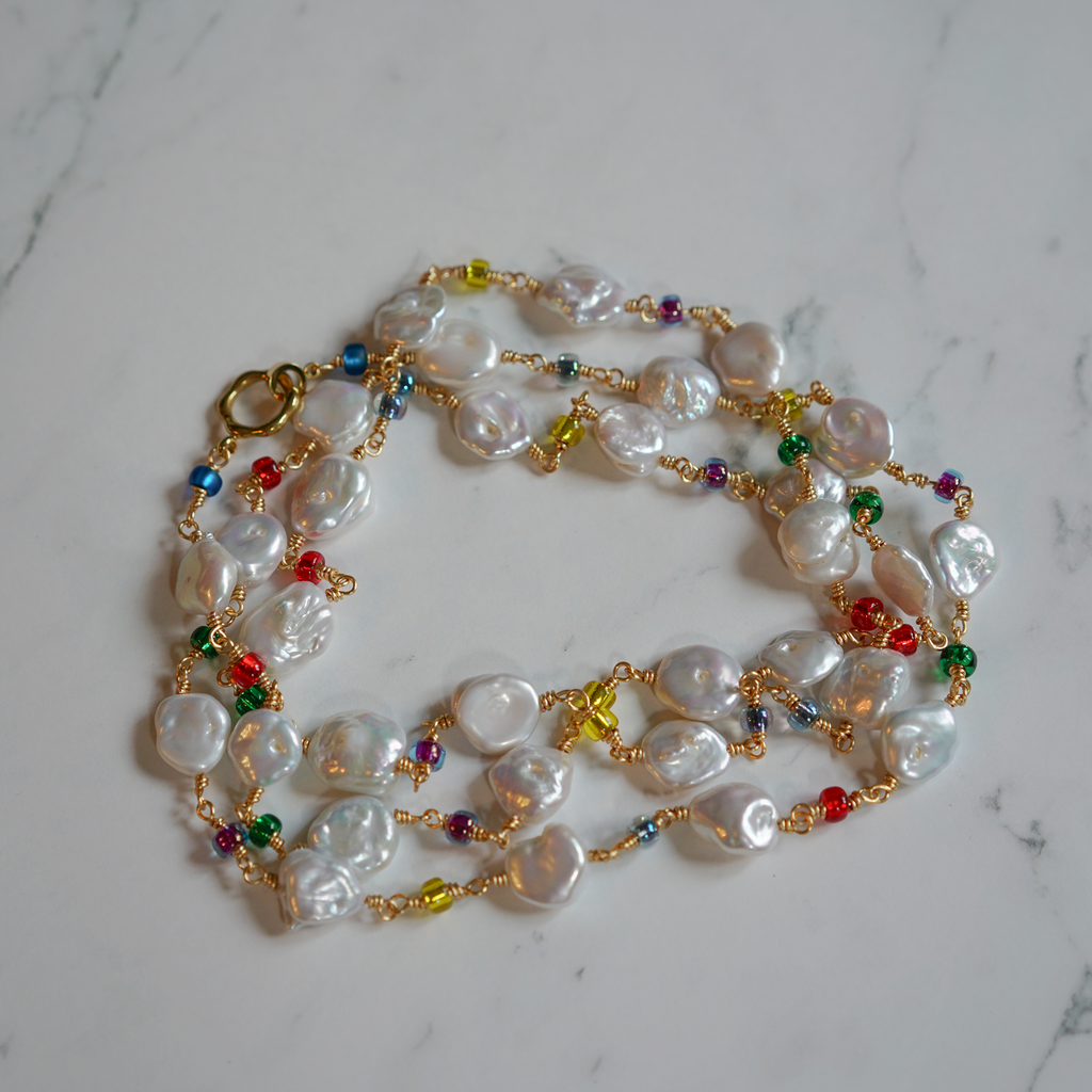 Neon Dusk— Hand-Linked Baroque Pearl Necklace