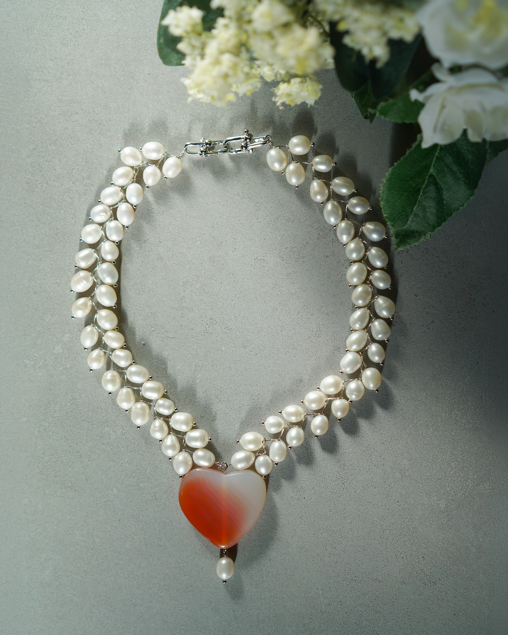 Sunlit Rose — Pearl & Agate Necklace