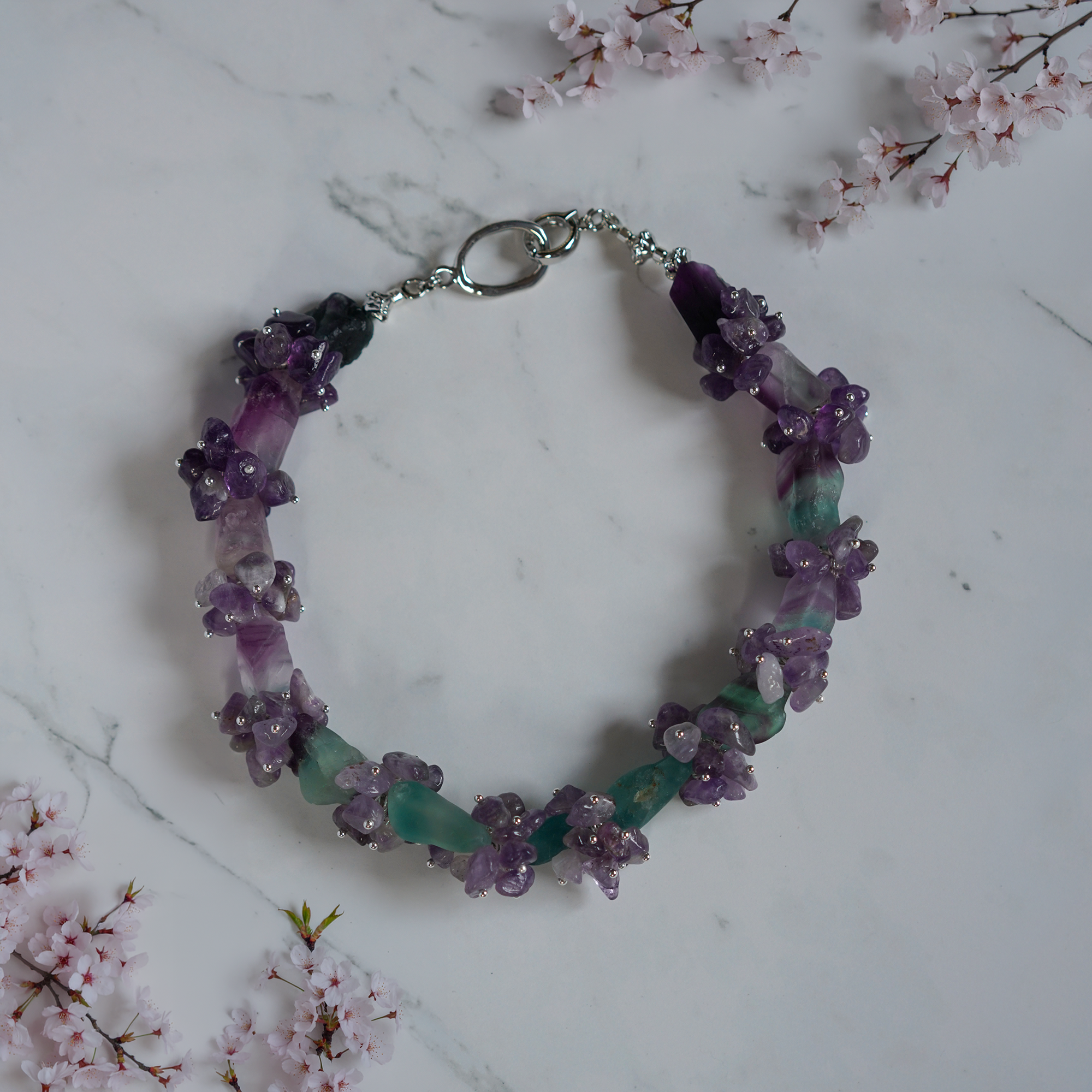 Violet Tangle — Raw Fluorite & Amethyst Necklace