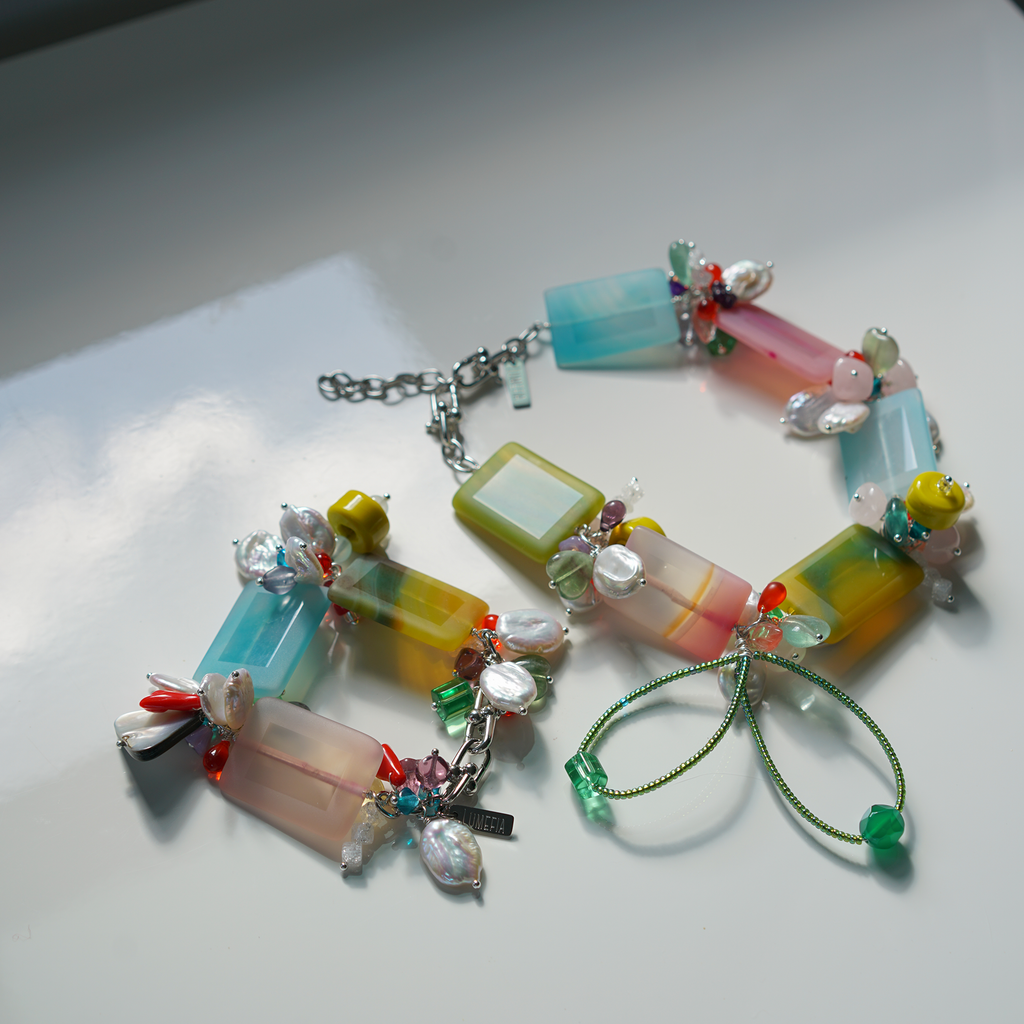 Sugar Weather Necklace | Agate, Baroque Pearl & Czech Glass Necklace | Lumefia