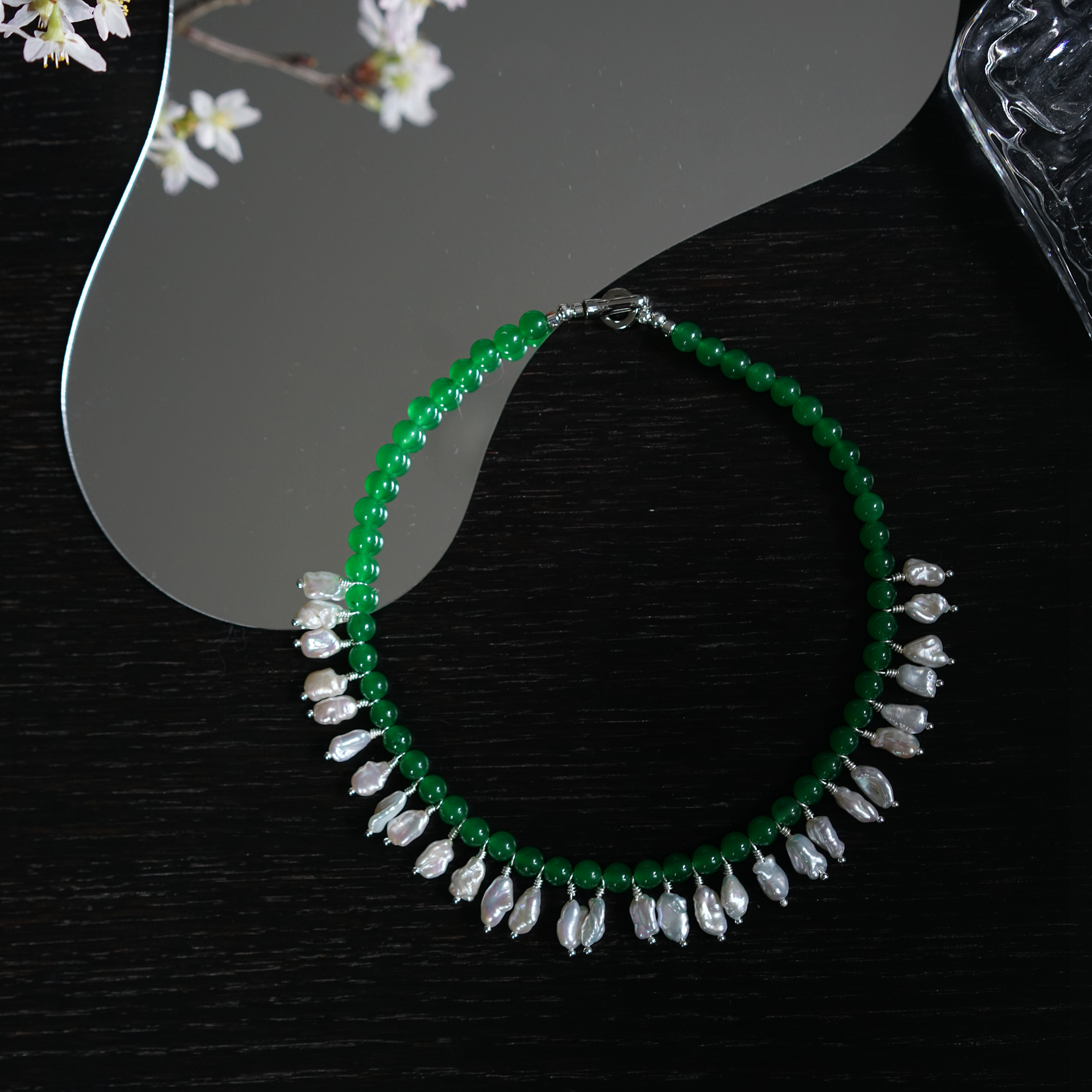 Verdant Cadence — Baroque Pearl & Agate Necklace