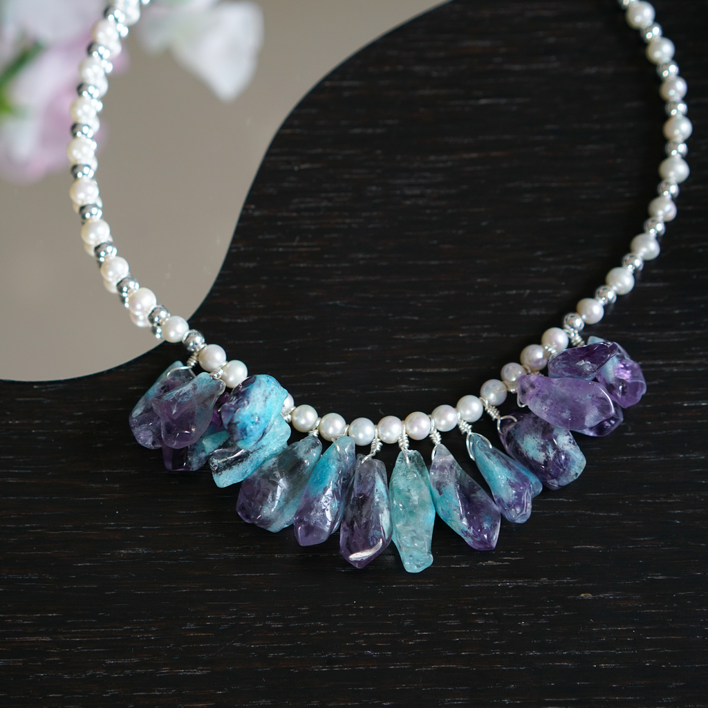 Iridescent Flow — Pearl & Quartz Necklace