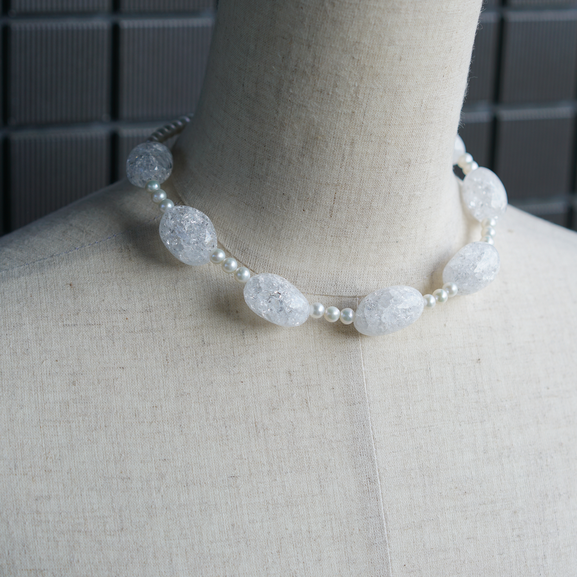 Frost Light | Crackle Quartz & Freshwater Pearl Necklace | Lumefia