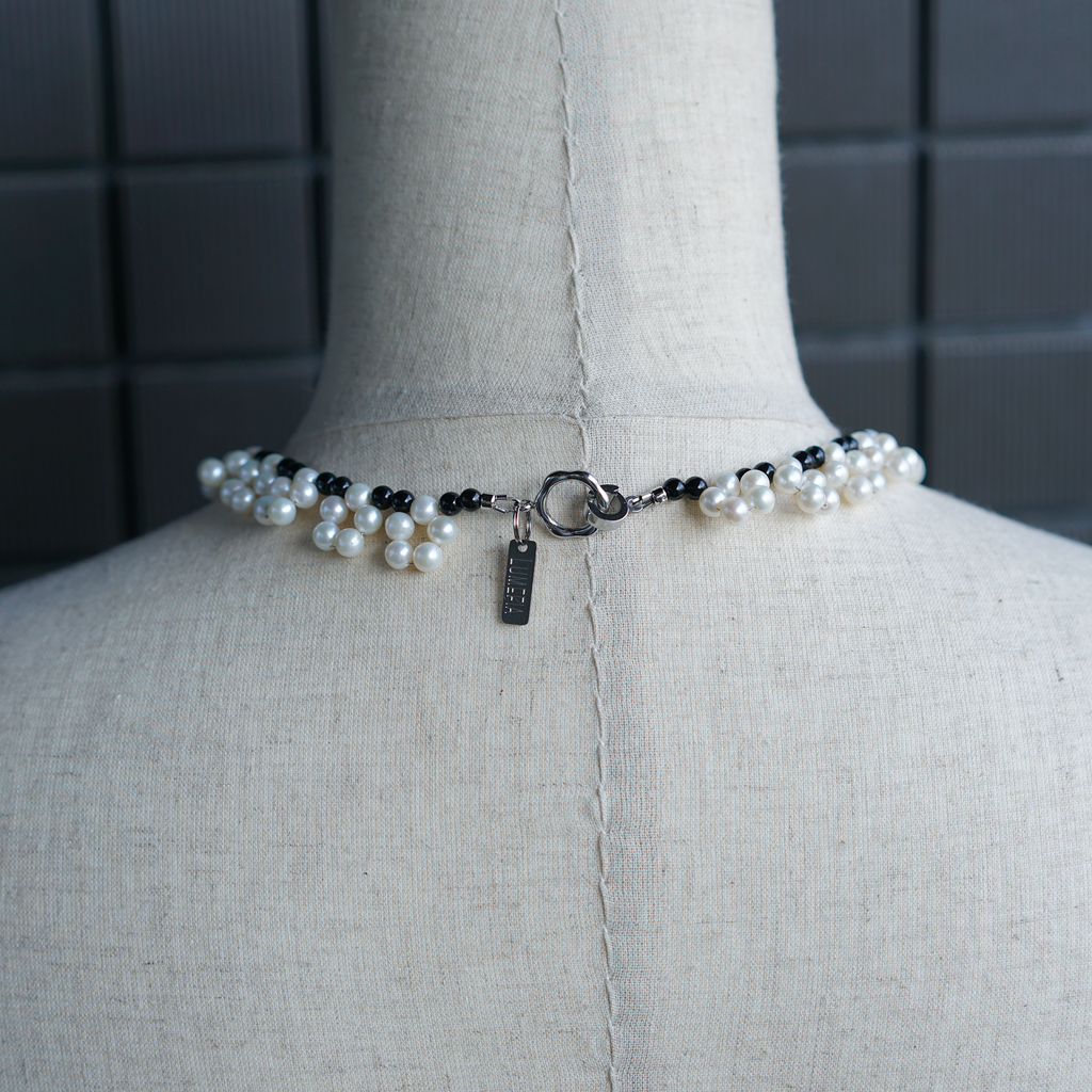 Night Bloom | Black Agate & Freshwater Pearl Necklace | Lumefia