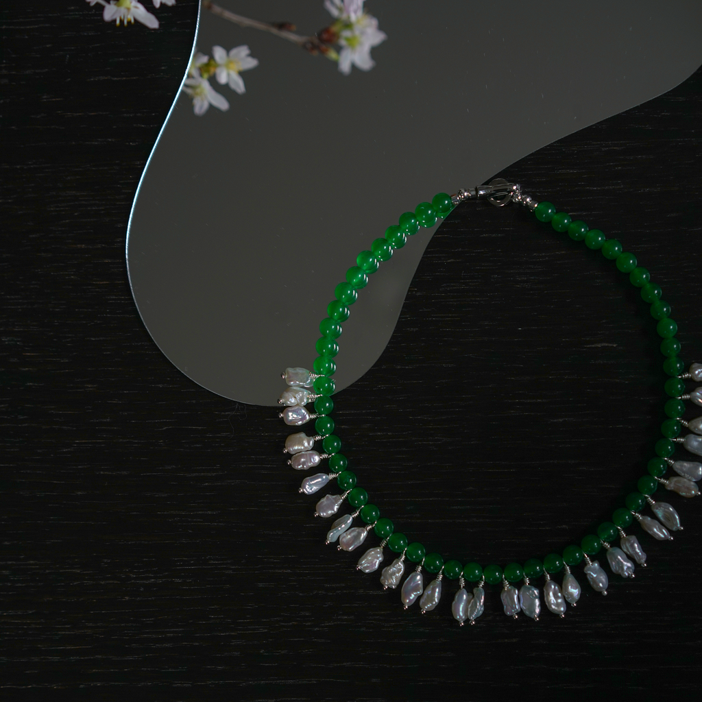 Verdant Cadence — Baroque Pearl & Agate Necklace