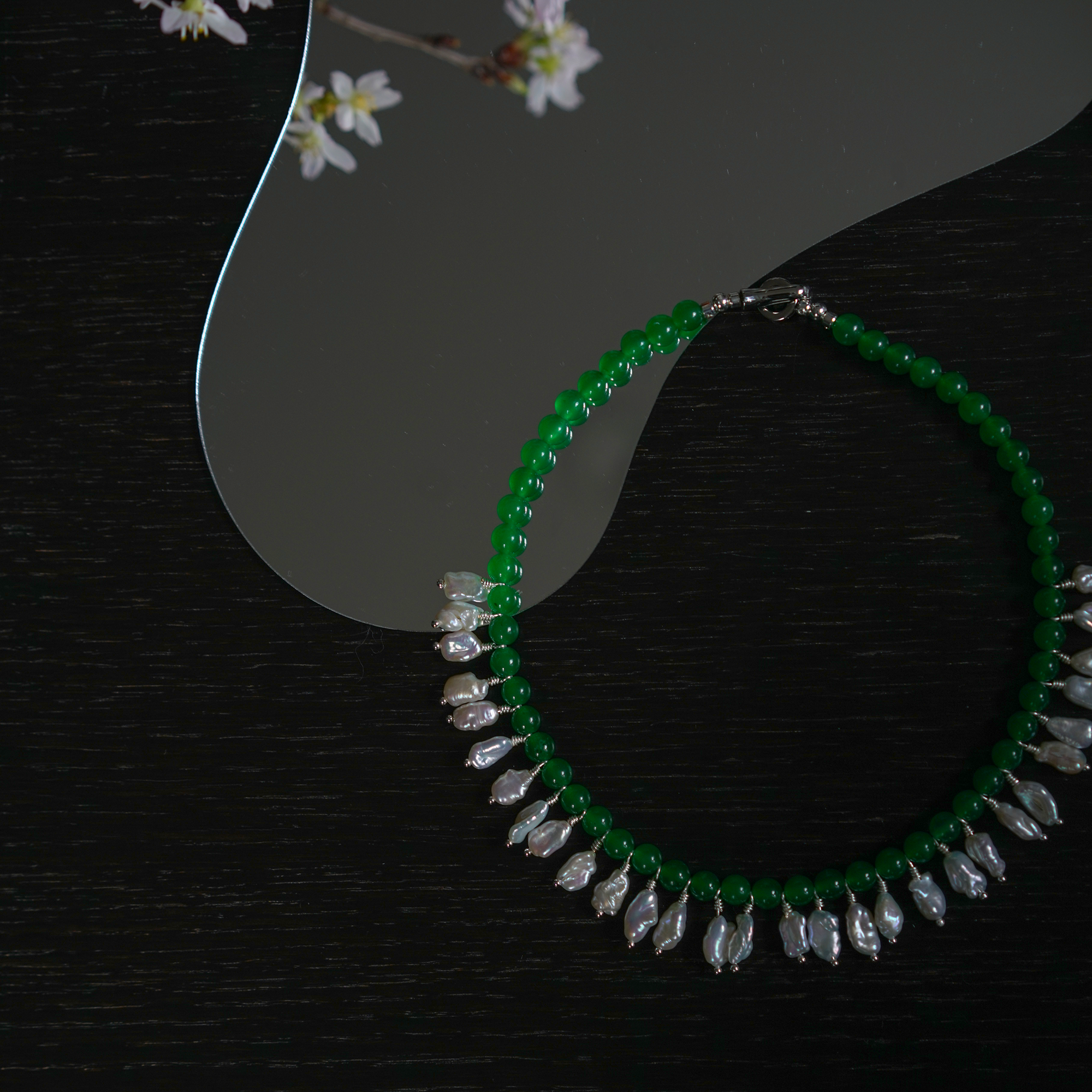Verdant Cadence — Baroque Pearl & Agate Necklace