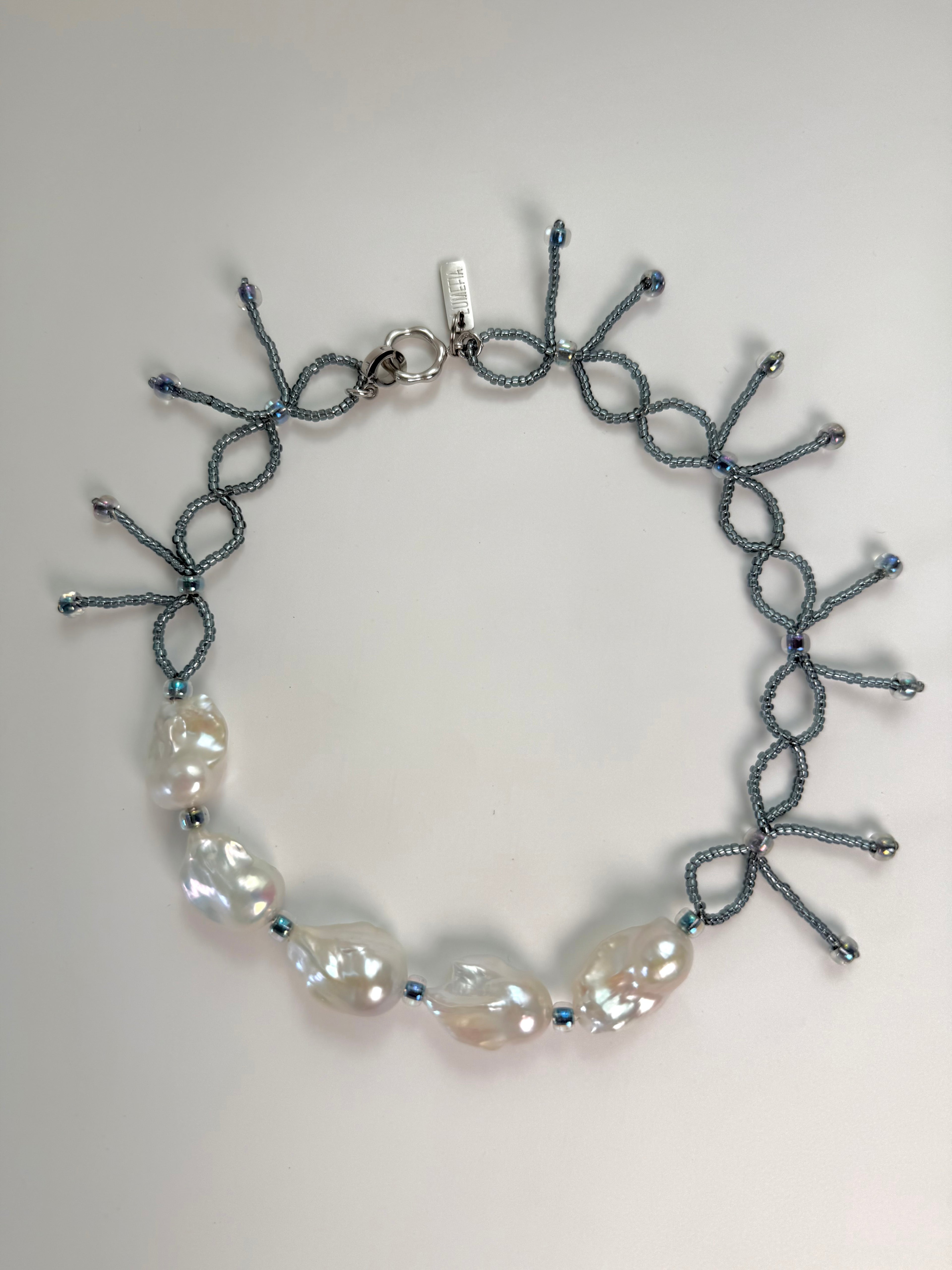 Ice Knot | Silver-Blue Baroque Pearl & Japanese Glass Choker