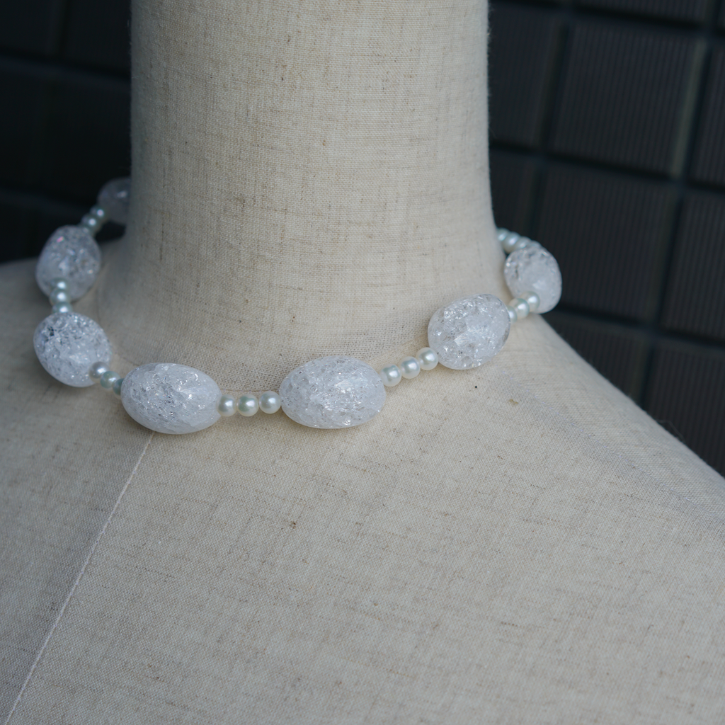 Frost Light | Crackle Quartz & Freshwater Pearl Necklace | Lumefia