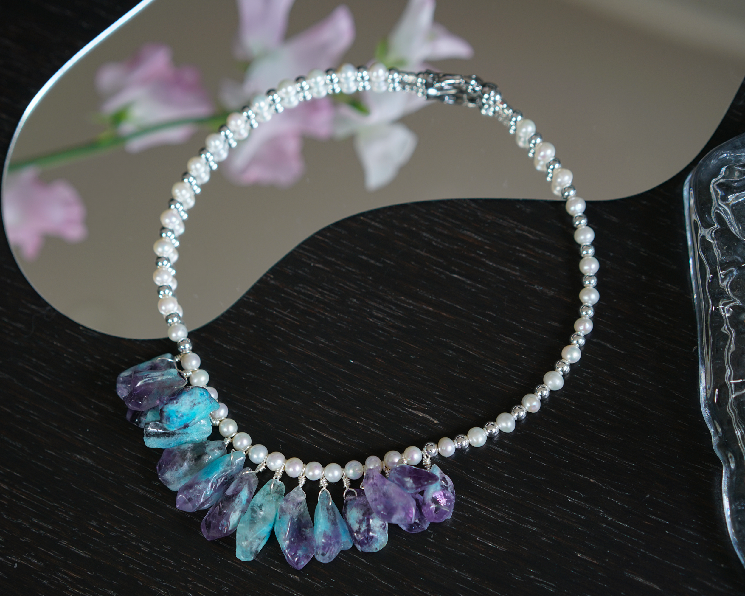 Iridescent Flow — Pearl & Quartz Necklace