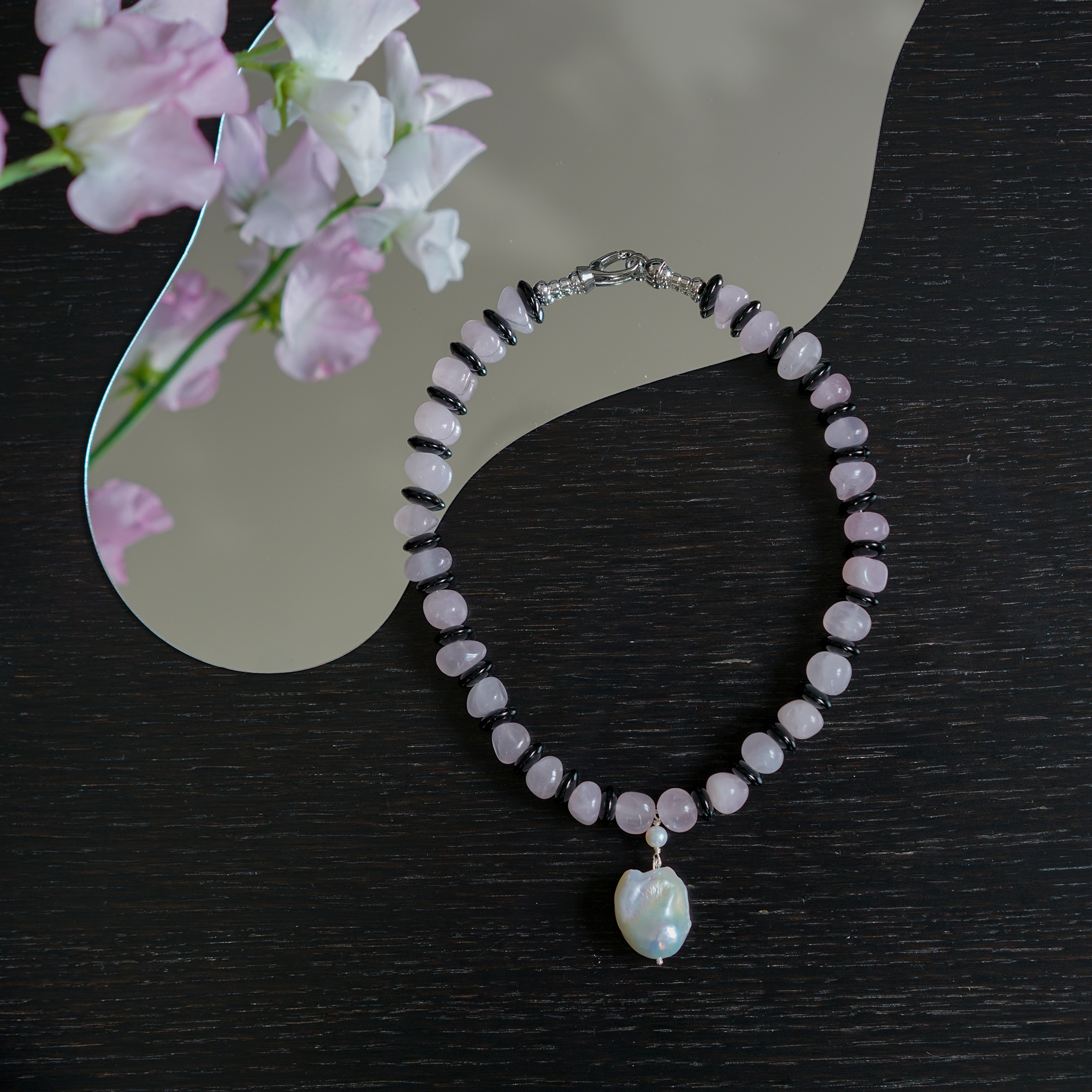 Soft Interval — Quartz, Agate & Baroque Pearl Necklace