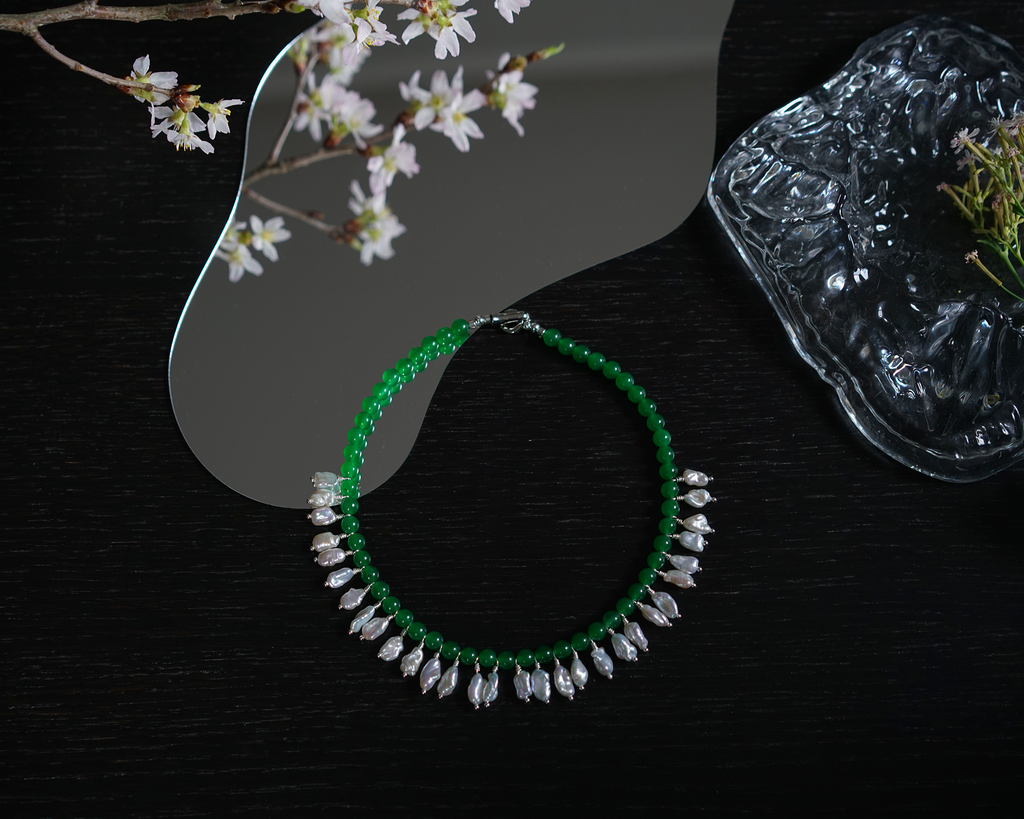 Verdant Cadence — Baroque Pearl & Agate Necklace