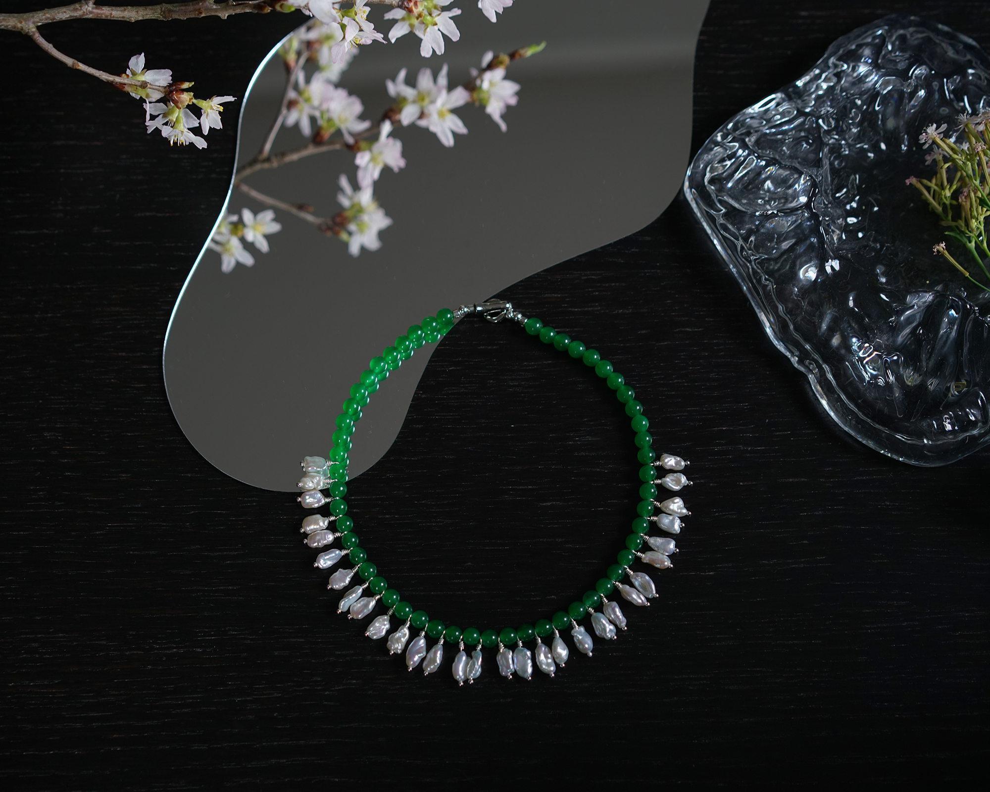 Verdant Cadence — Baroque Pearl & Agate Necklace