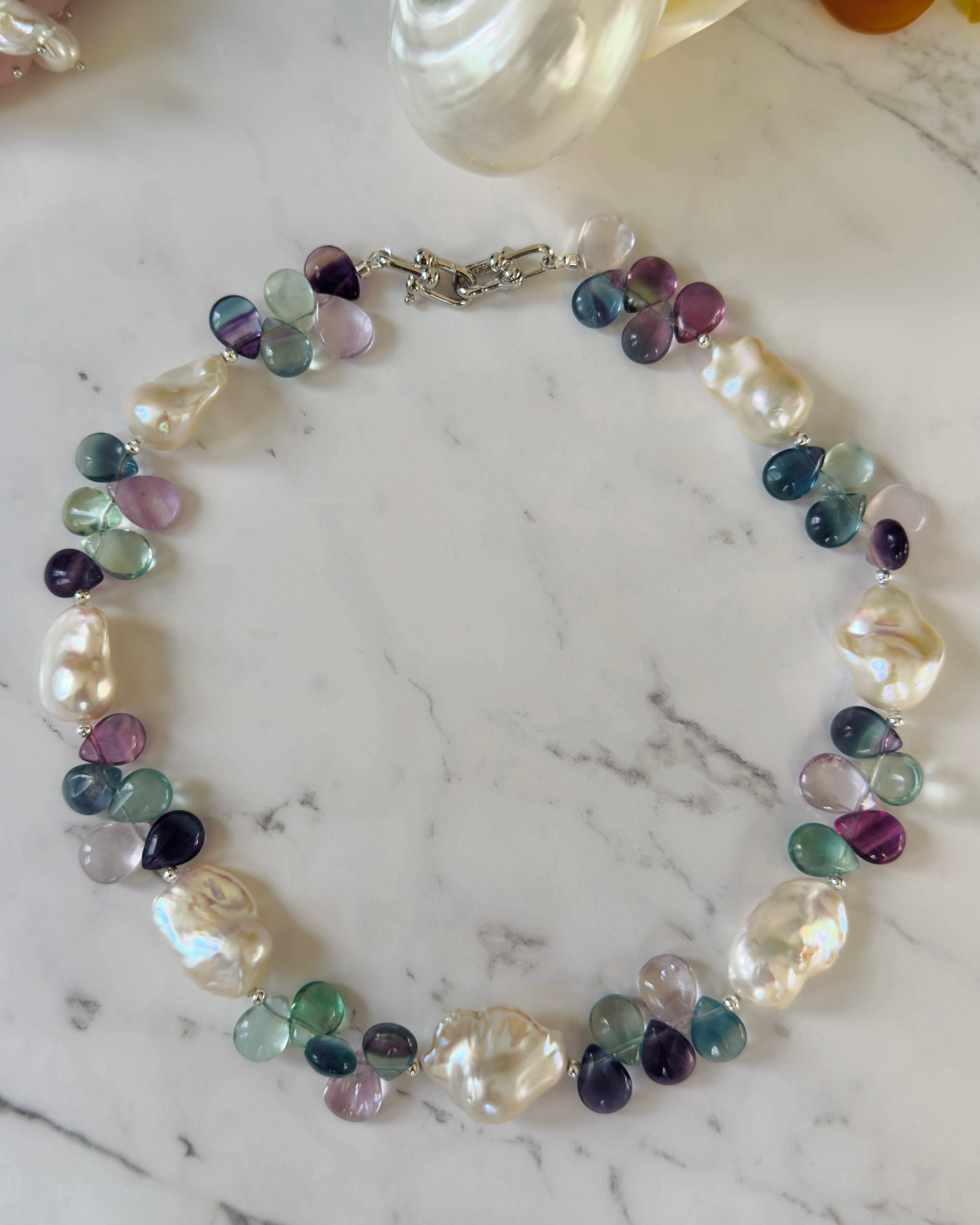 Lake Gleam — Baroque Pearl & Fluorite Necklace
